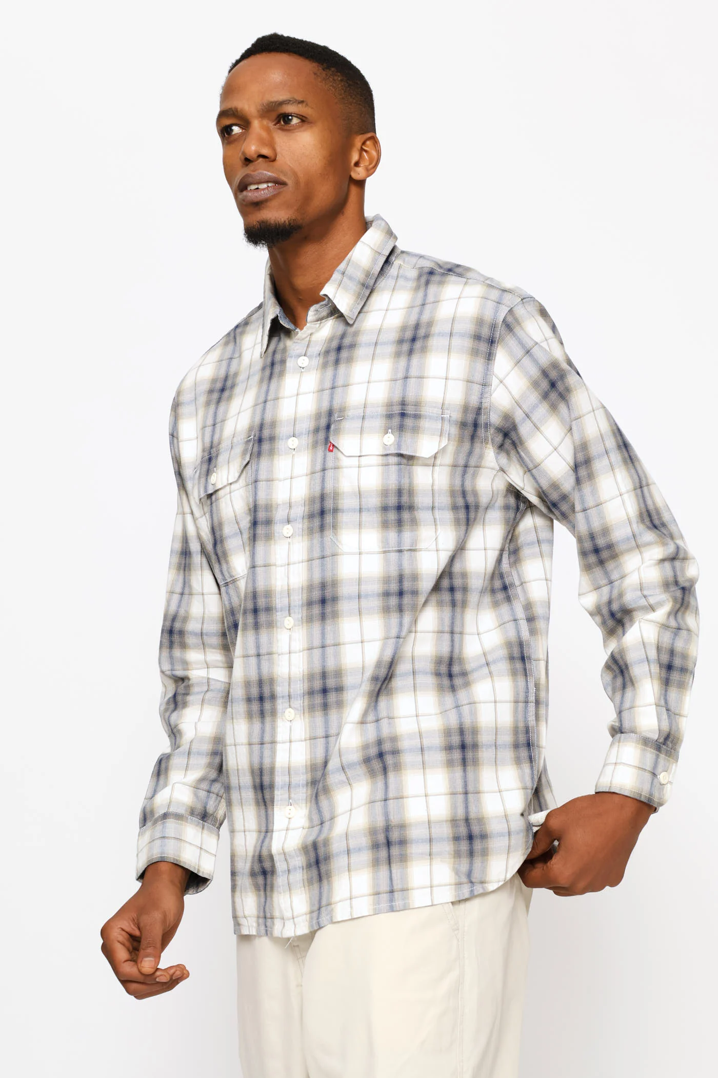 Classic Worker Ehsan Plaid Egret Shirt - Blue - Image 4