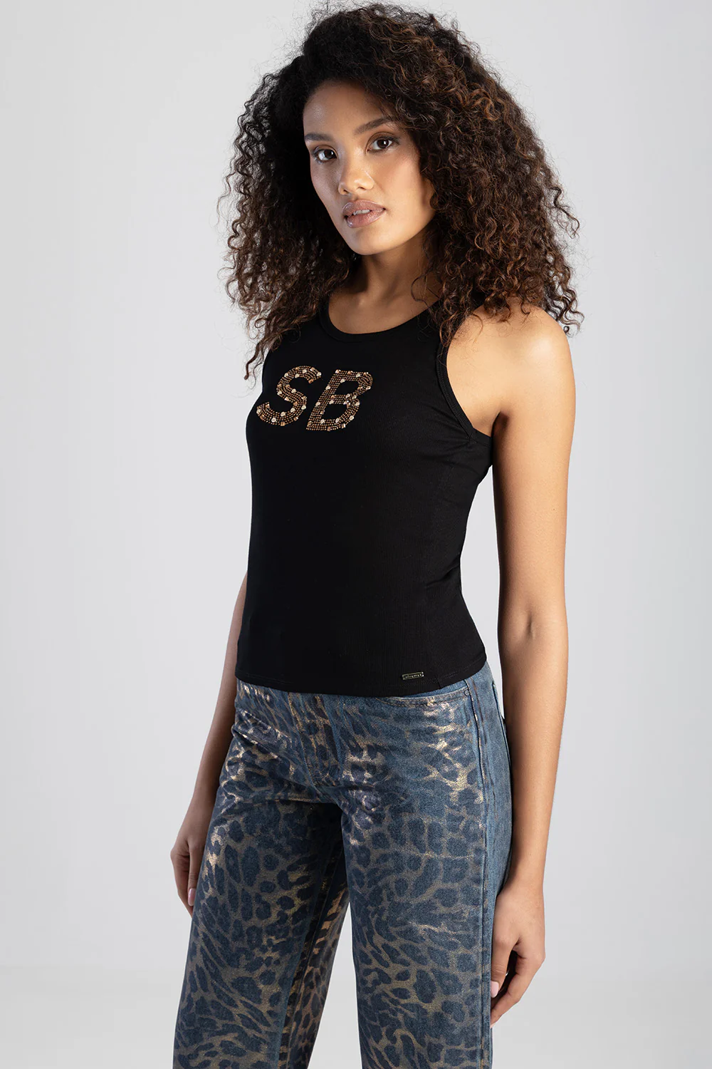 Clear Vision Rib Knit Bling Logo Racer Vest - Black - Image 7