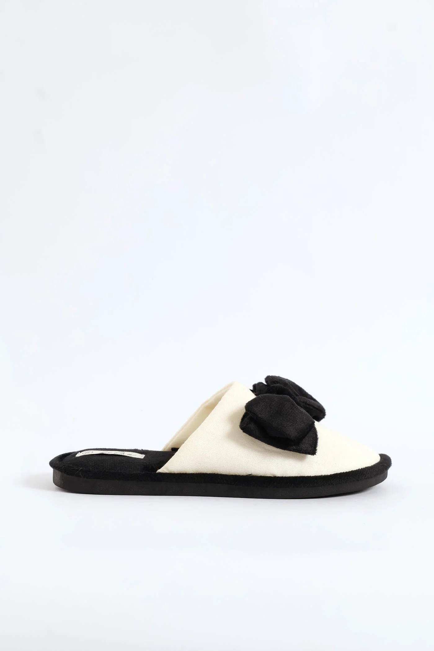 Closed Toe Bow Detail Slipper - Black/Cream - Image 4
