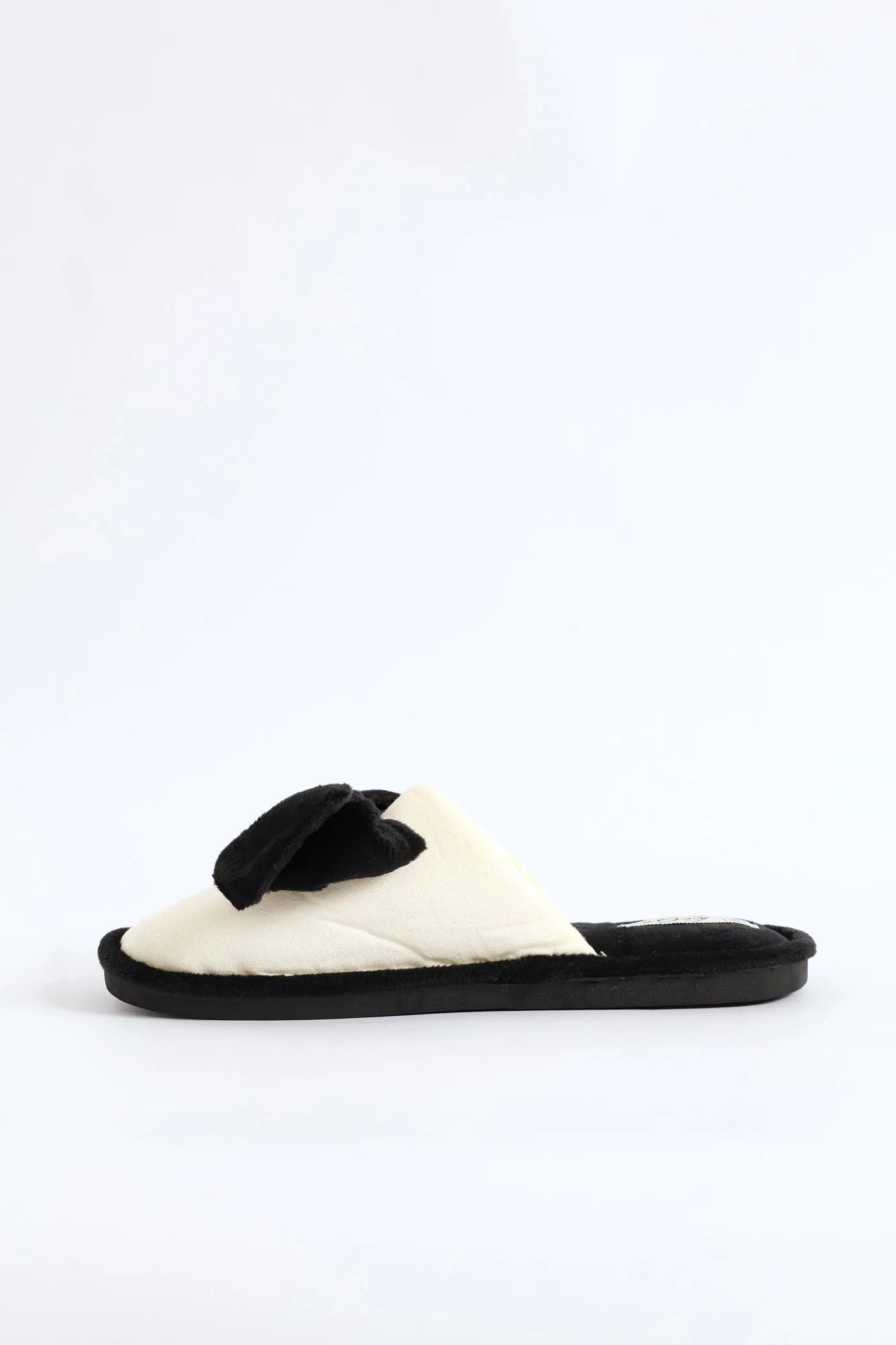 Closed Toe Bow Detail Slipper - Black/Cream - Image 5
