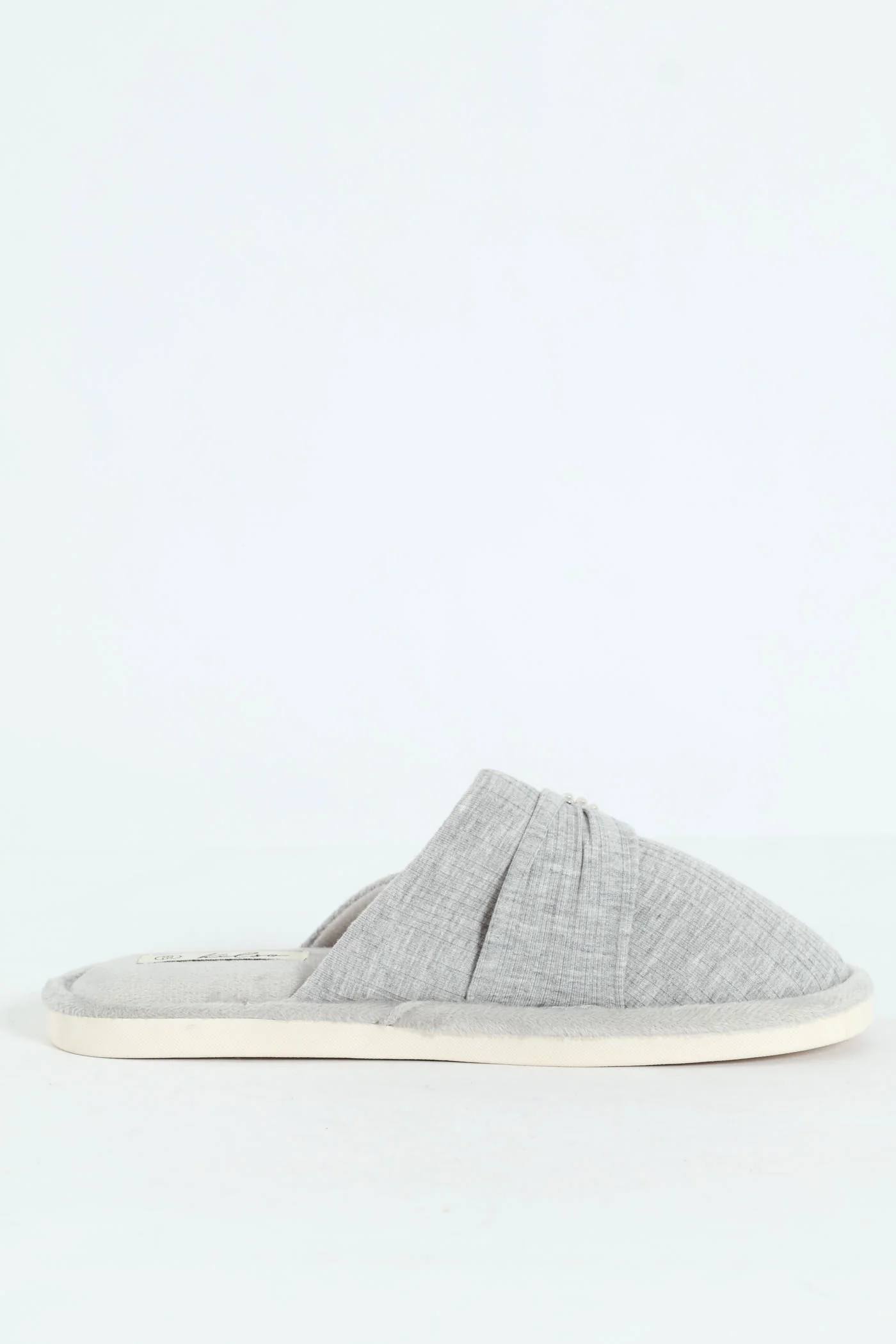 Closed Toe Slipper With Pearl Trim Detail - Grey - Image 3