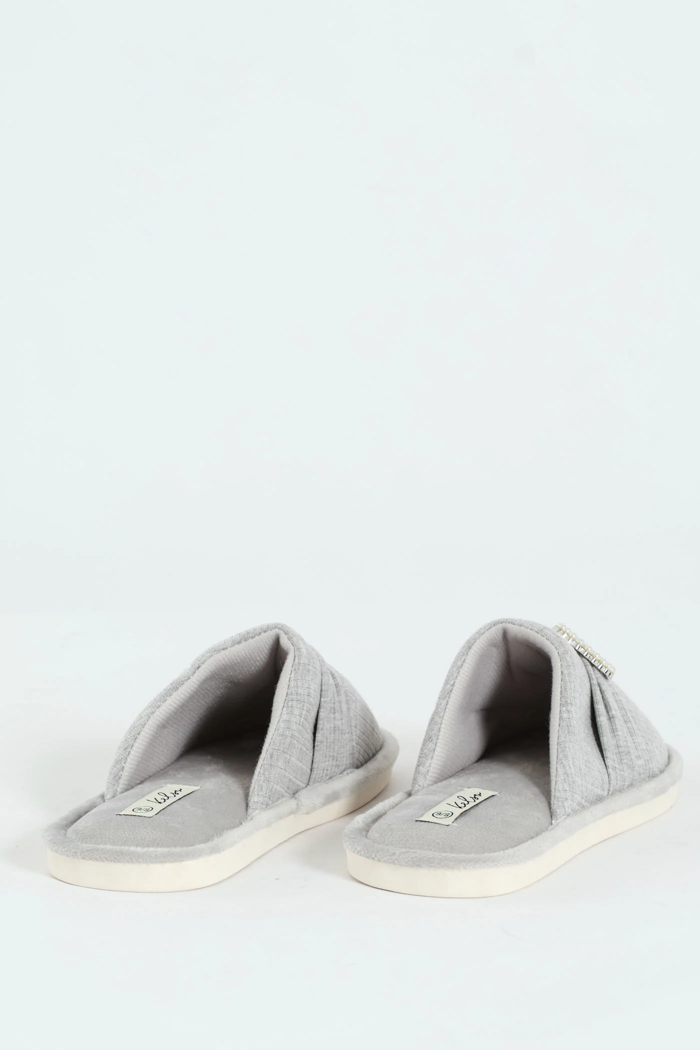 Closed Toe Slipper With Pearl Trim Detail - Grey - Image 4