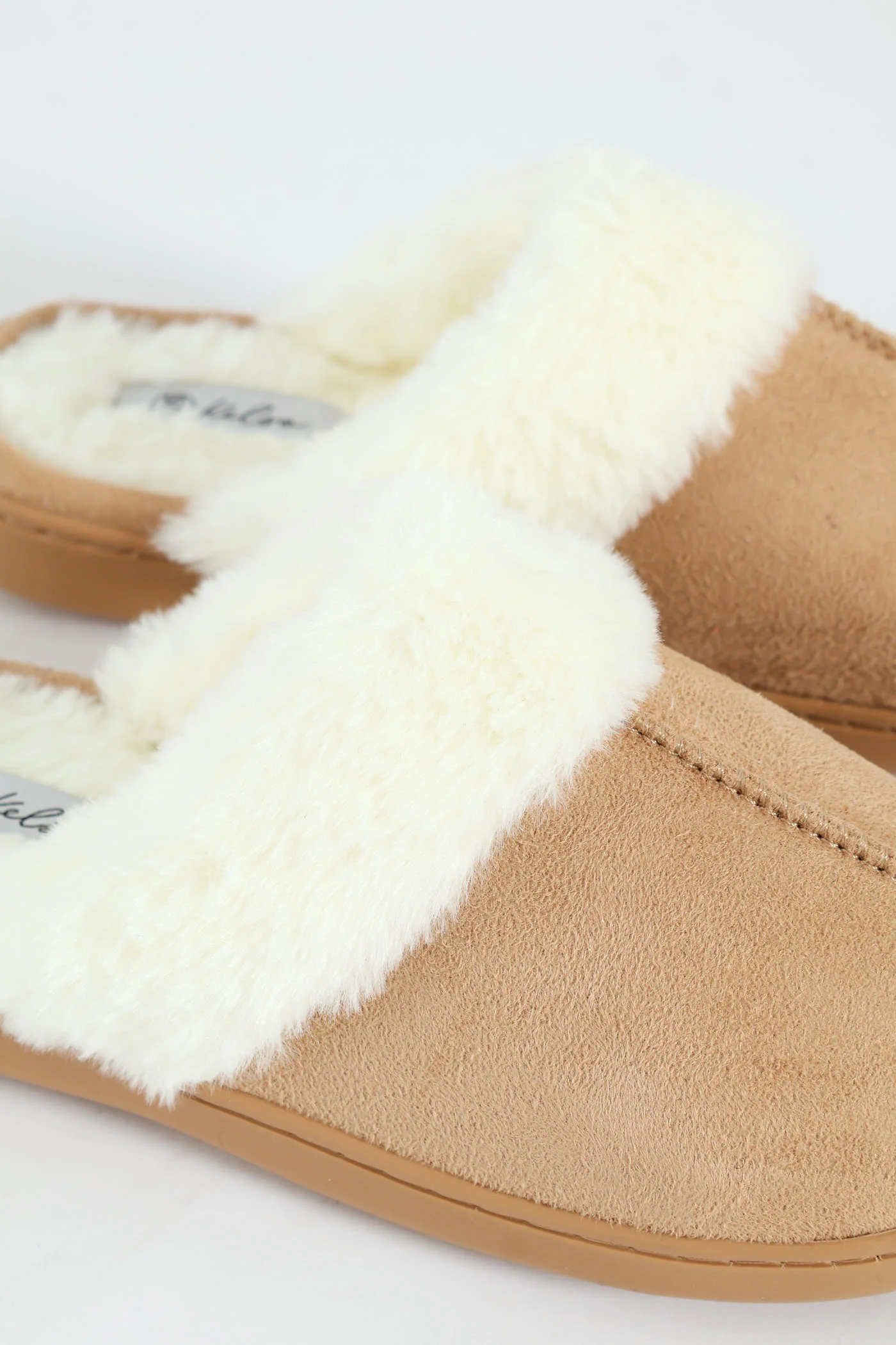Closed Toe Slipper With Fur Trim - Stone - Image 2