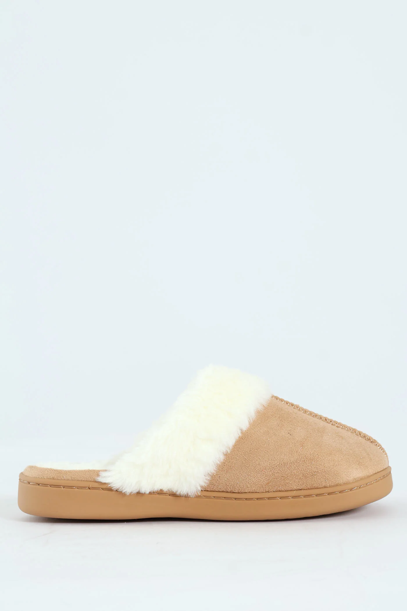 Closed Toe Slipper With Fur Trim - Stone - Image 3
