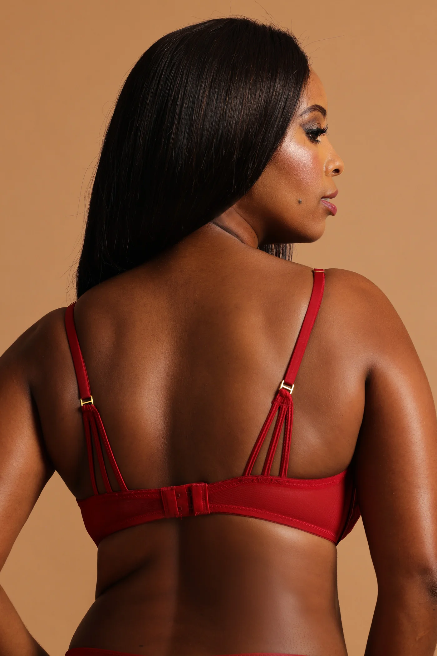Cloth & Embroidred Balconette Bra - Red - Image 3