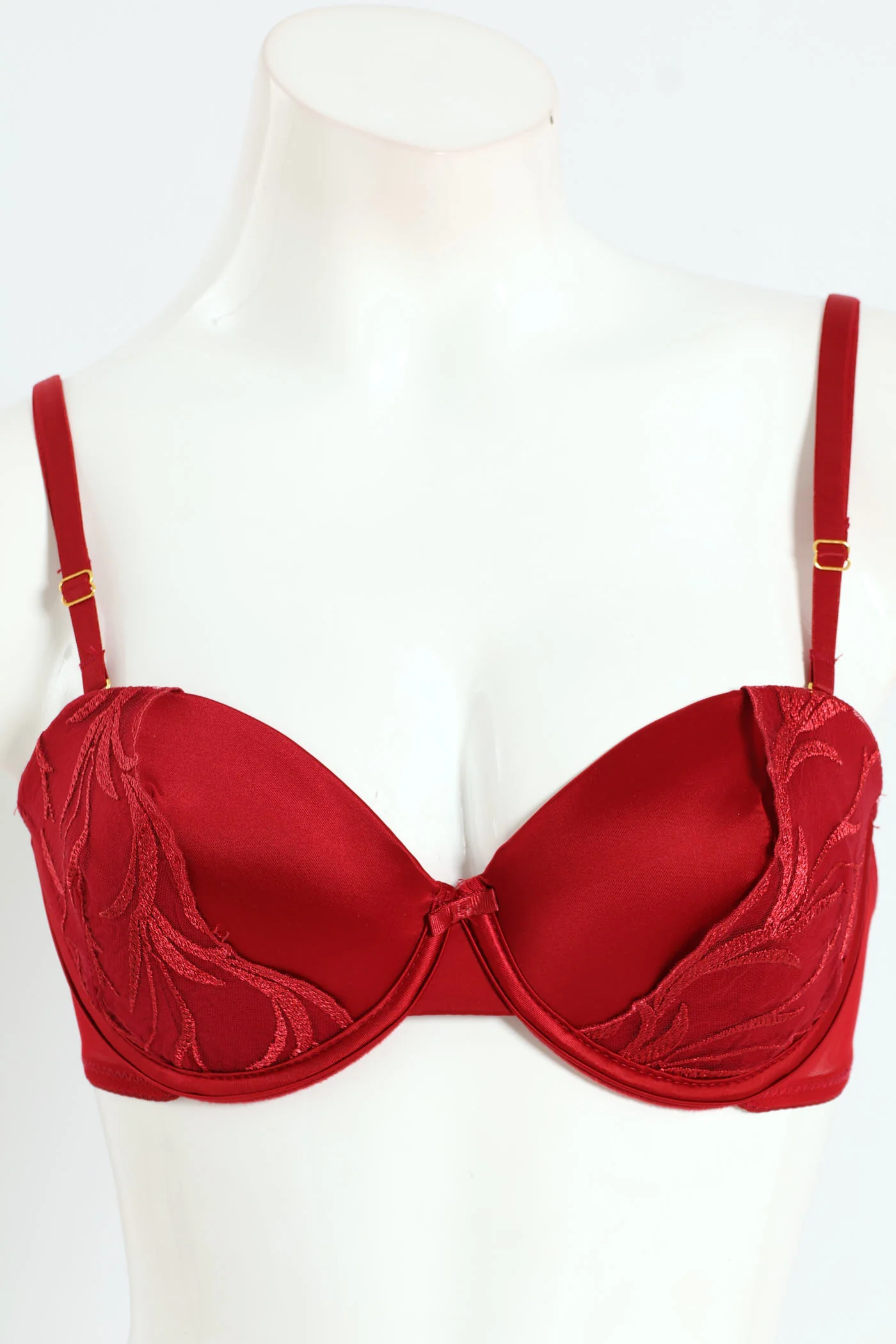 Cloth & Embroidred Balconette Bra - Red - Image 5