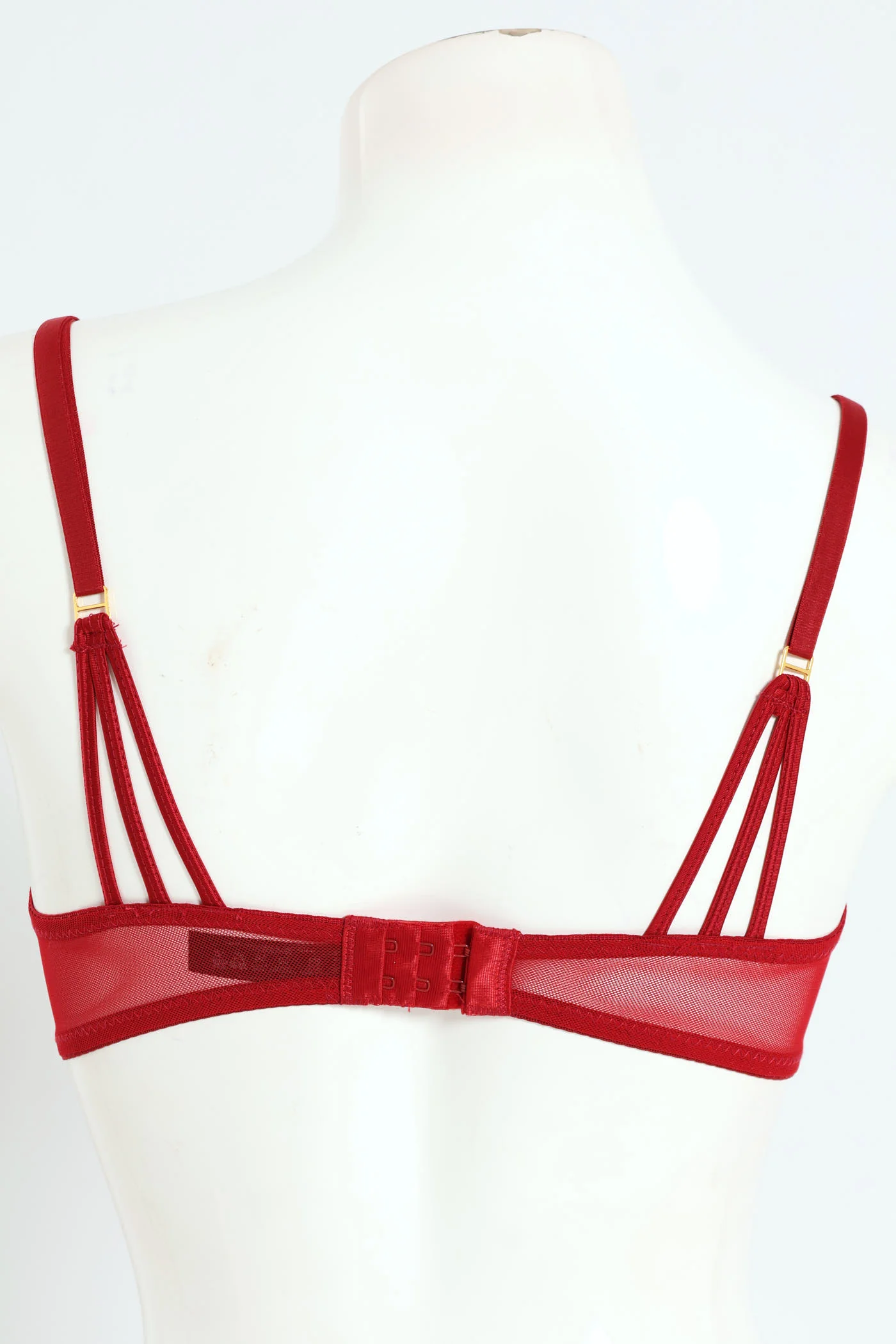 Cloth & Embroidred Balconette Bra - Red - Image 6