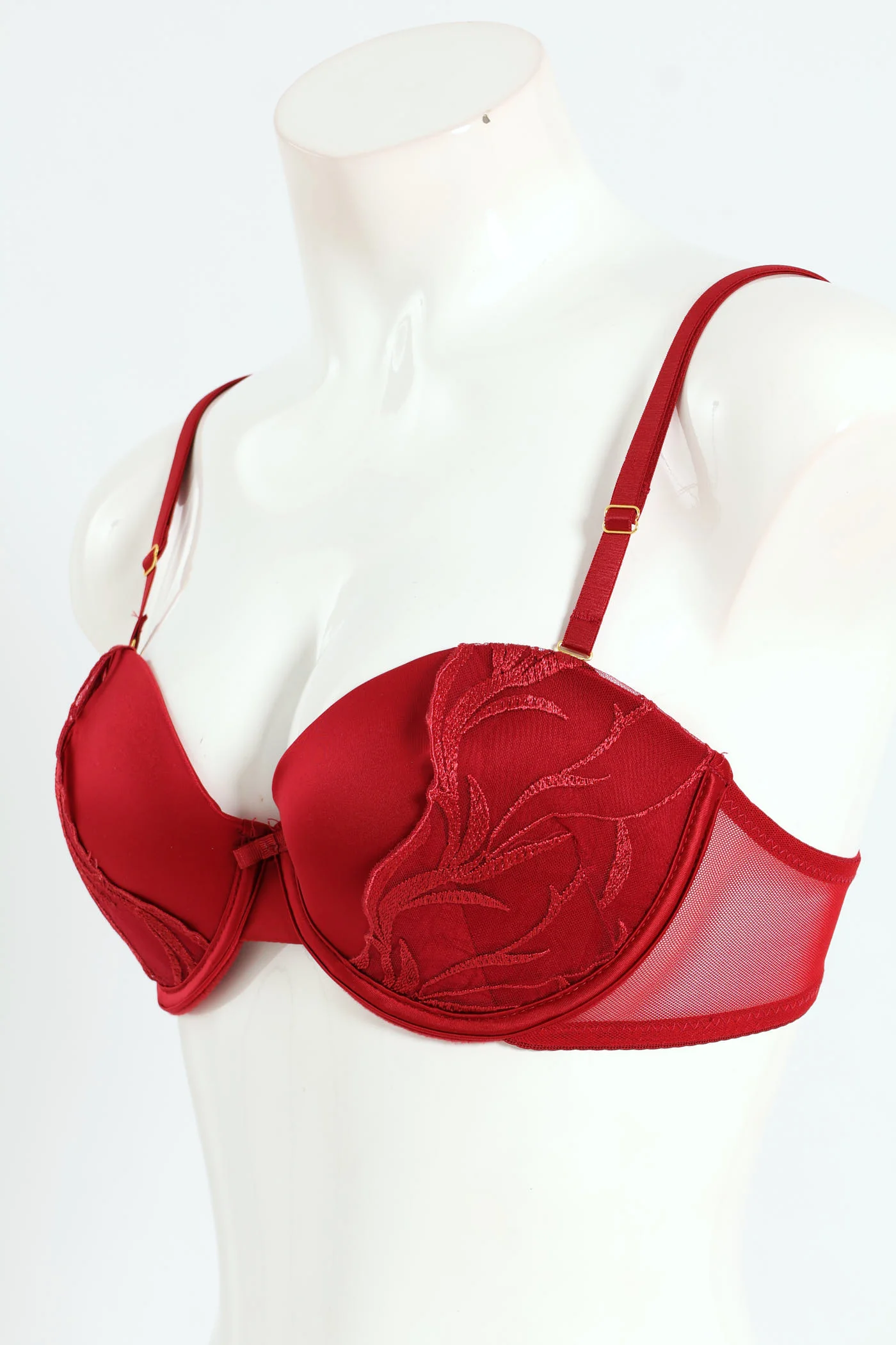 Cloth & Embroidred Balconette Bra - Red - Image 7