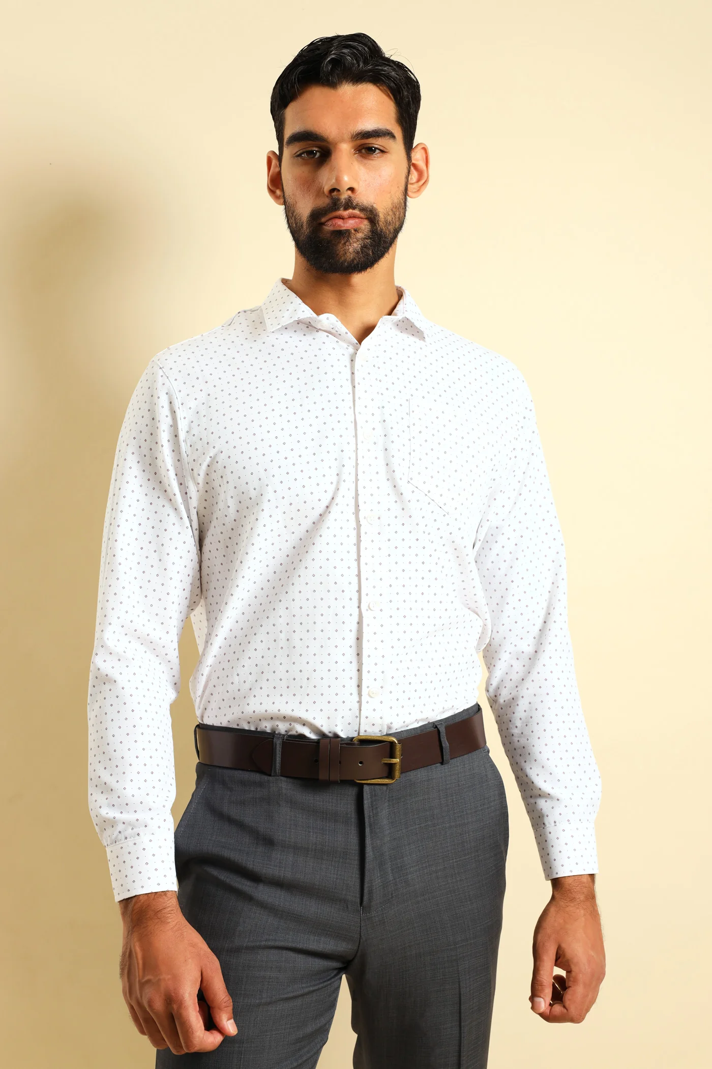 Cluster Spot Textured Shirt - White/Red - Image 3