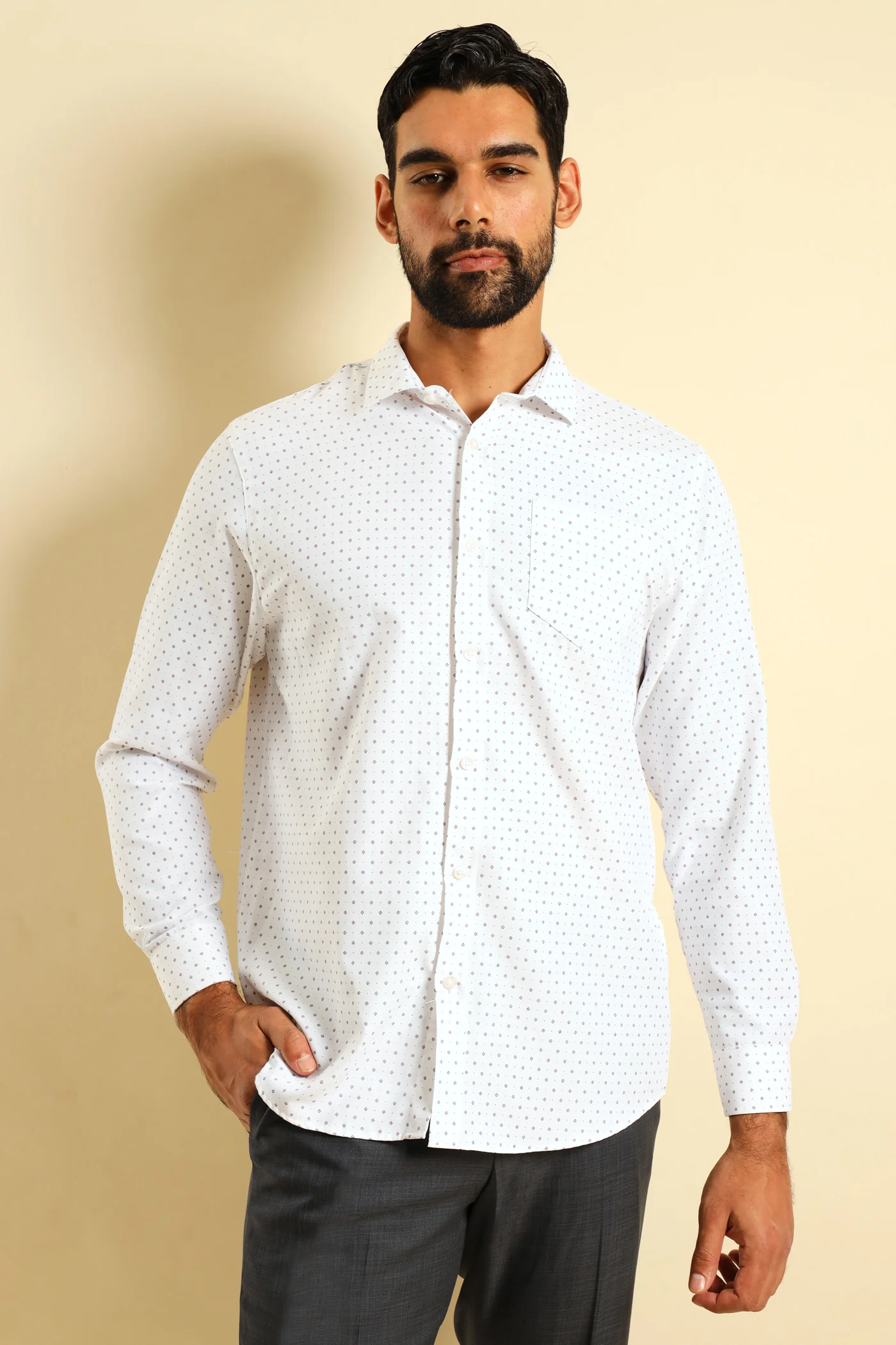 Cluster Spot Textured Shirt - White/Red - Image 8