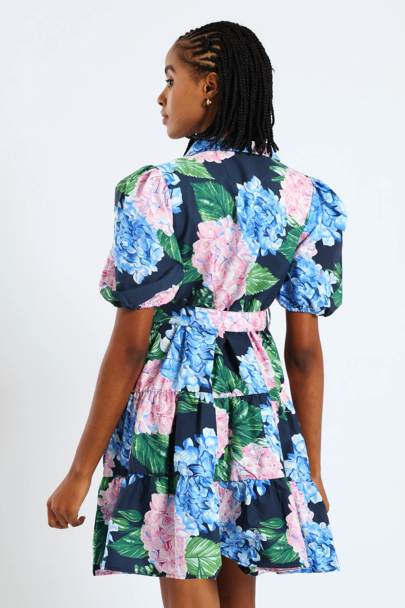 Collared Belted Tiered Shirt Dress - Multi - Image 5