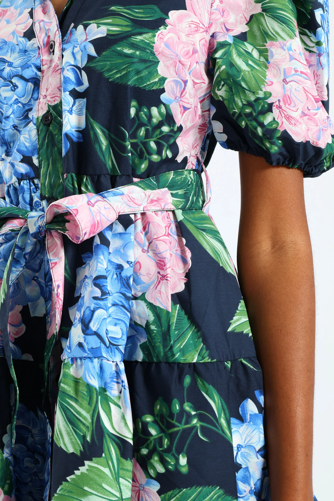 Collared Belted Tiered Shirt Dress - Multi - Image 6