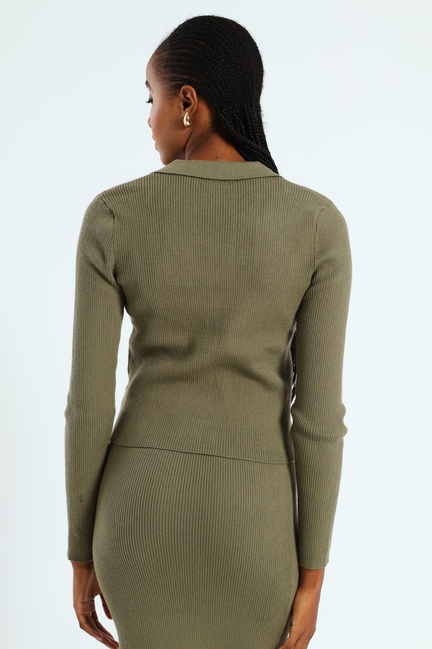 Collared Button Through Knitwear Top - Artichoke Green - Image 4