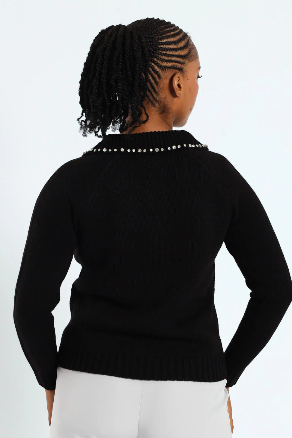 Collared Cardigan With Diamante Trim - Black - Image 4