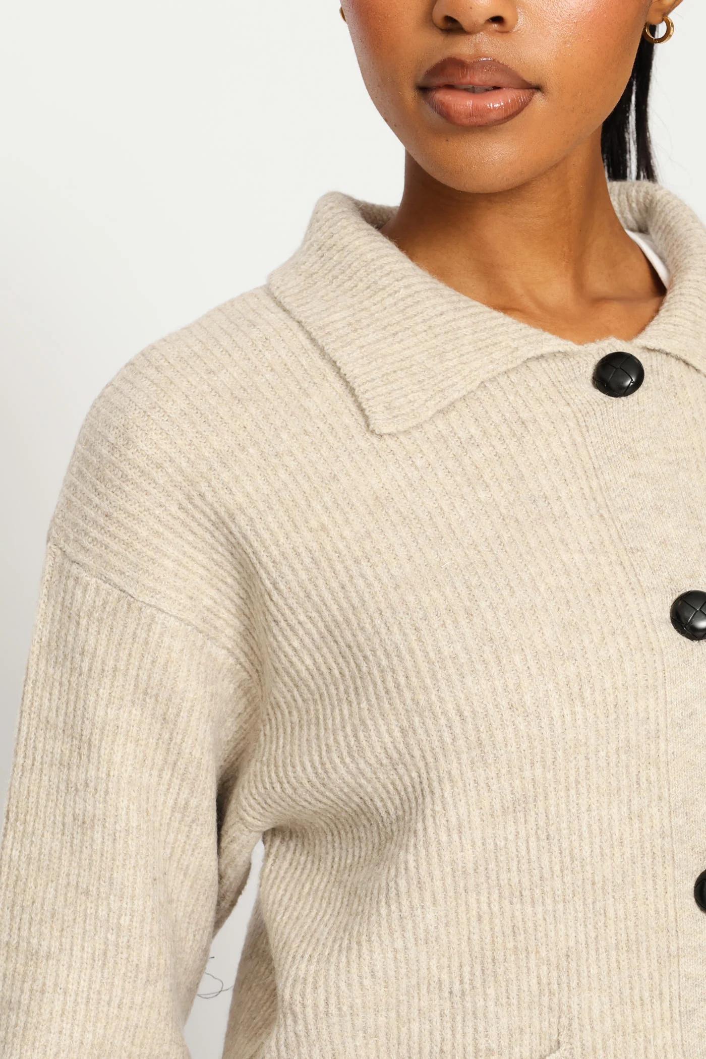 Collared Chunky Cardigan - Oatmeal Melange - Image 2
