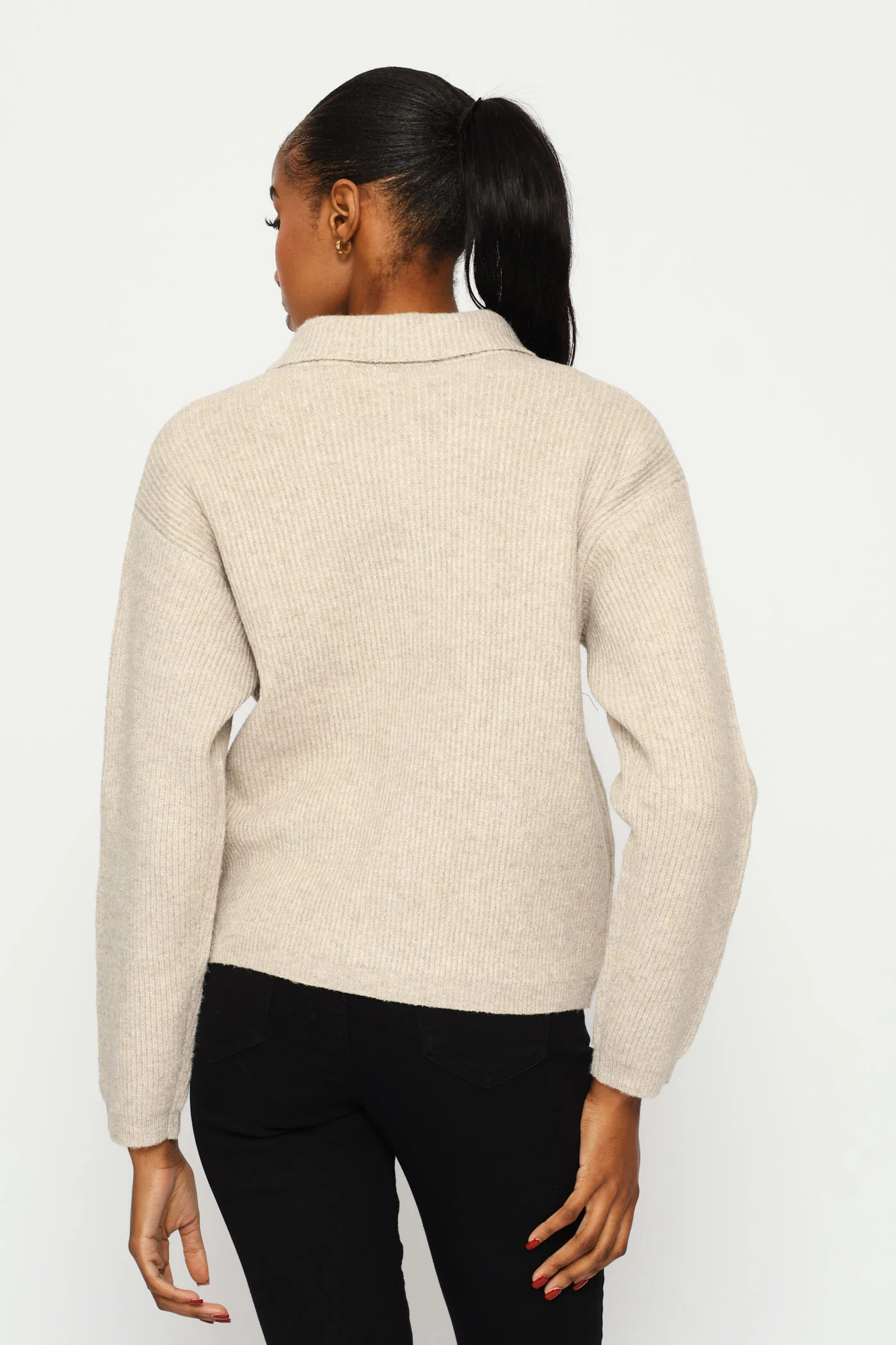Collared Chunky Cardigan - Oatmeal Melange - Image 4