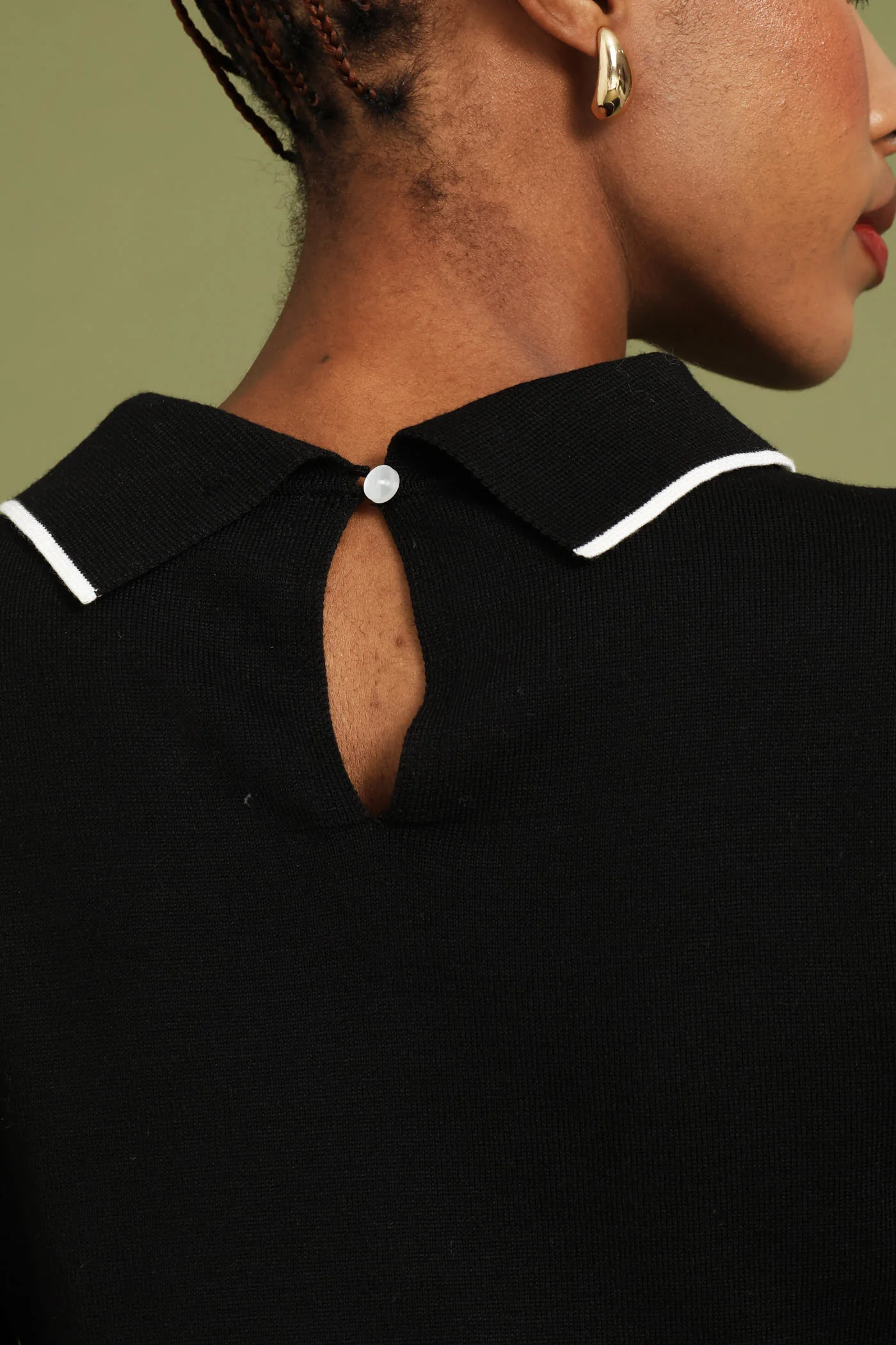 Collared Contrast Pullover - Black/White - Image 5