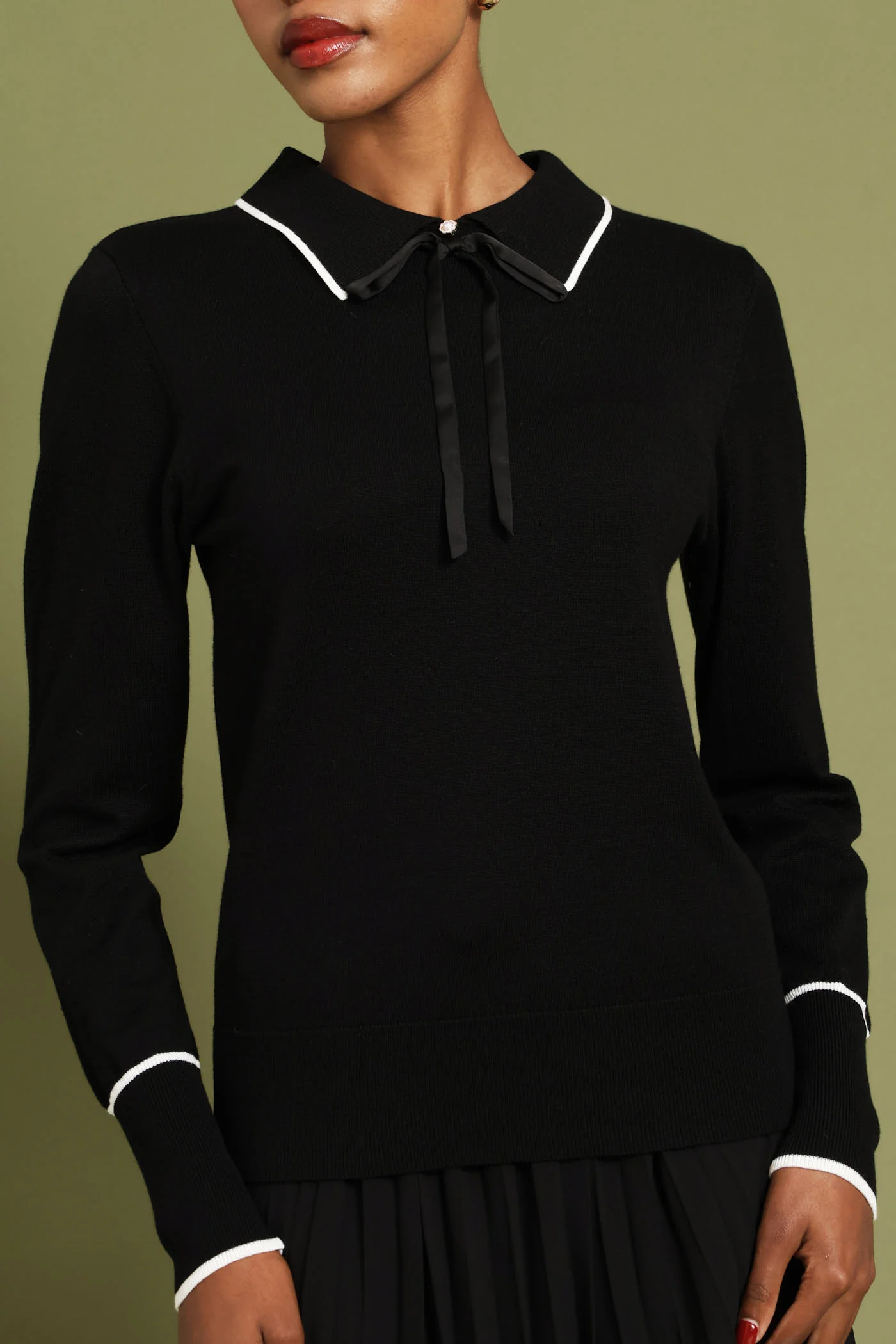 Collared Contrast Pullover - Black/White - Image 6