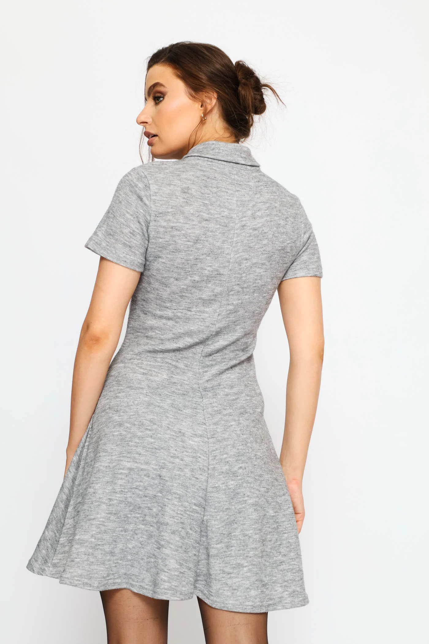 Collared Cut & Sew Skater Mini Dress - Grey Melange - Image 4