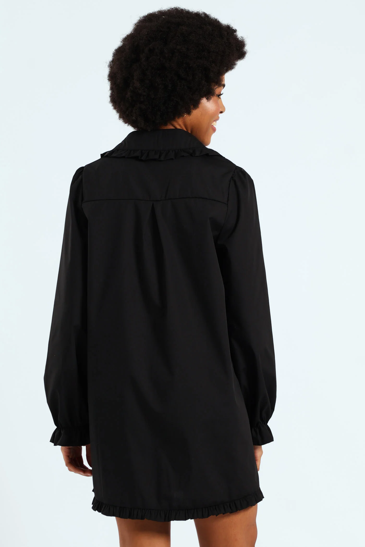 Collared Frill Hem Mini Dress - Black - Image 4