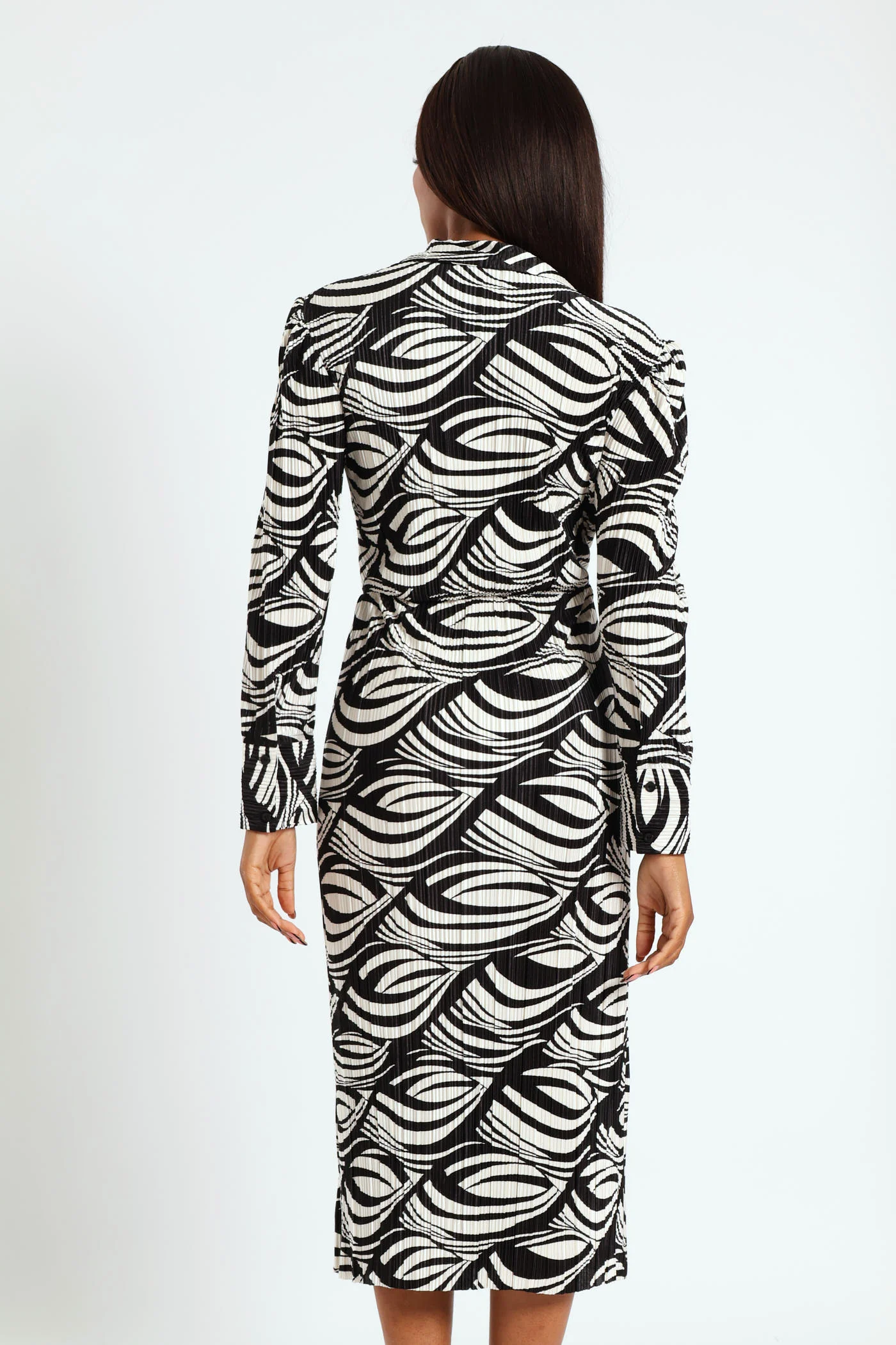 Collared Mock Wrap Plisse Midi Dress - Cream - Image 4