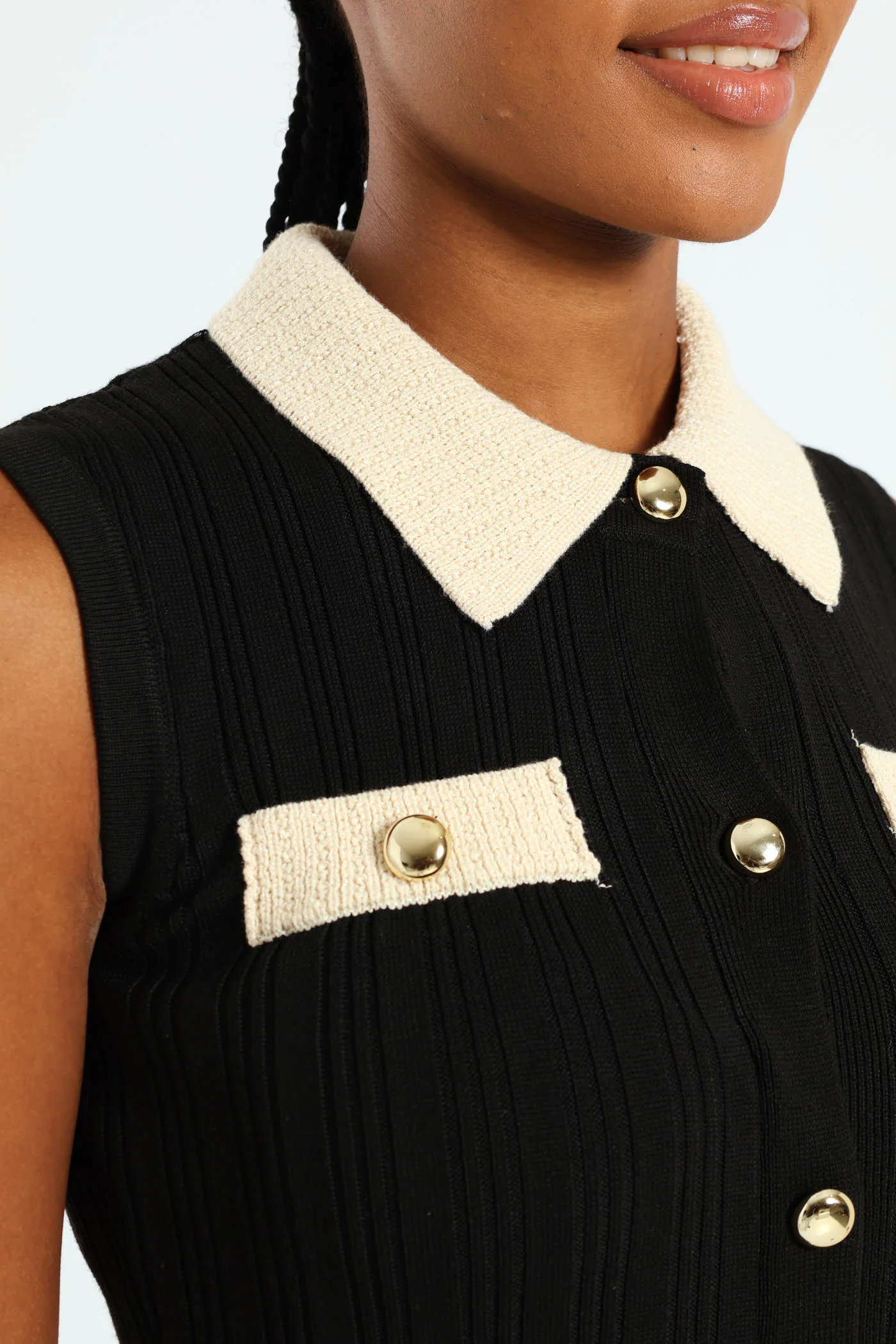 Collared Preppy Knitwear Maxi Dress - Black - Image 2