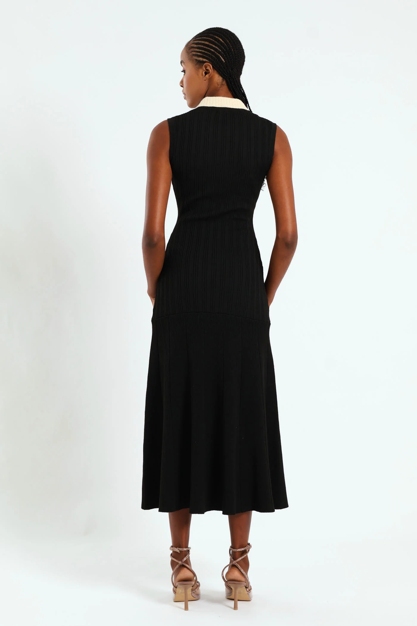 Collared Preppy Knitwear Maxi Dress - Black - Image 3