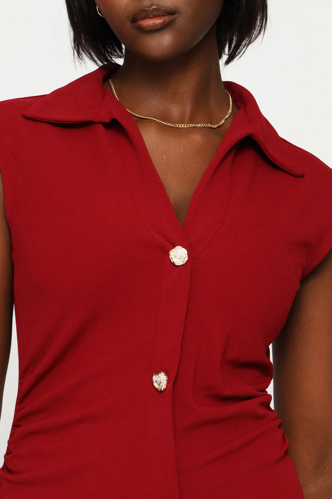 Collared Ruched Side Midi Dress - Burgundy - Image 2