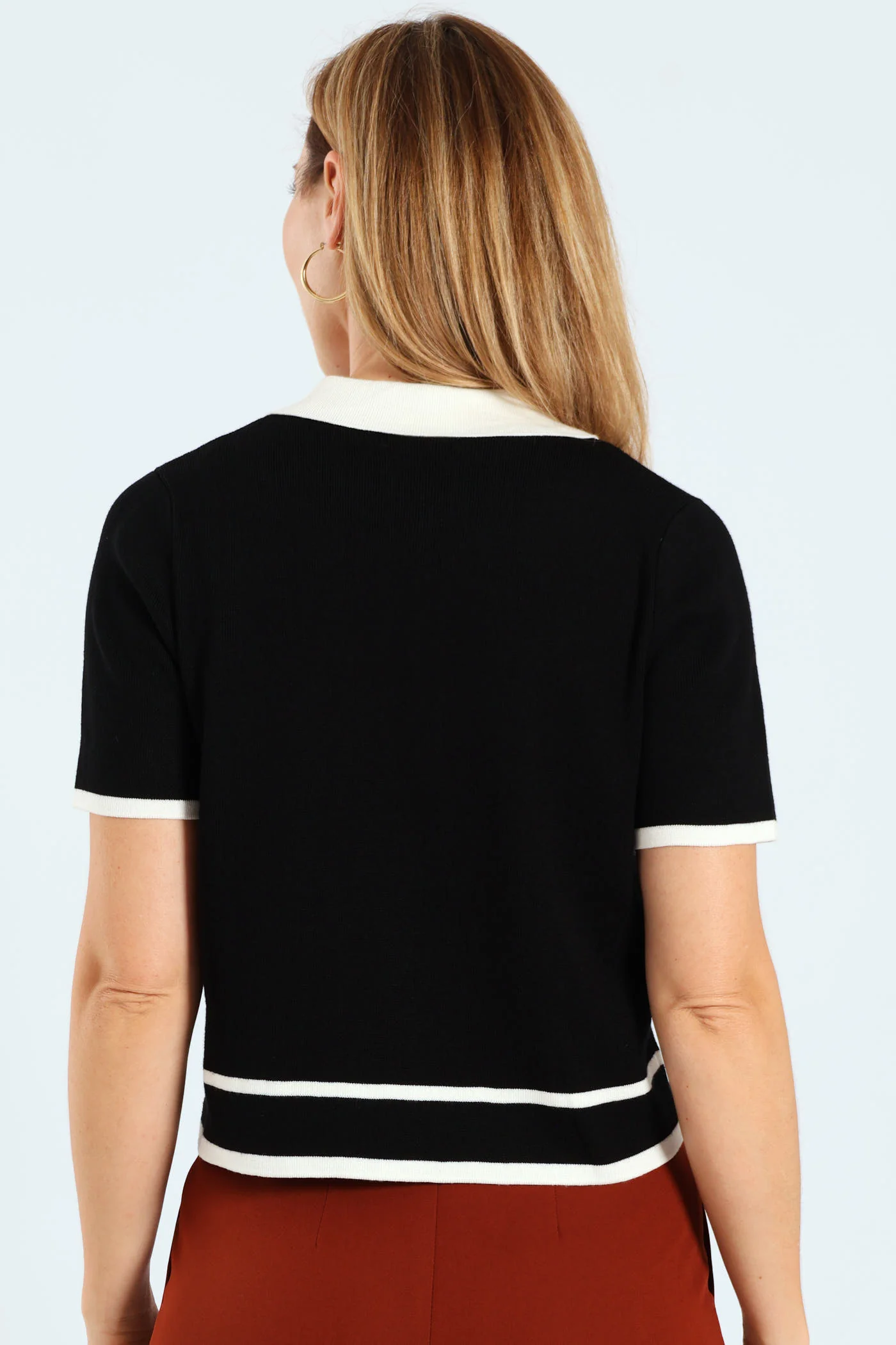 Collared Tipped Cardi - Cream/Black - Image 4