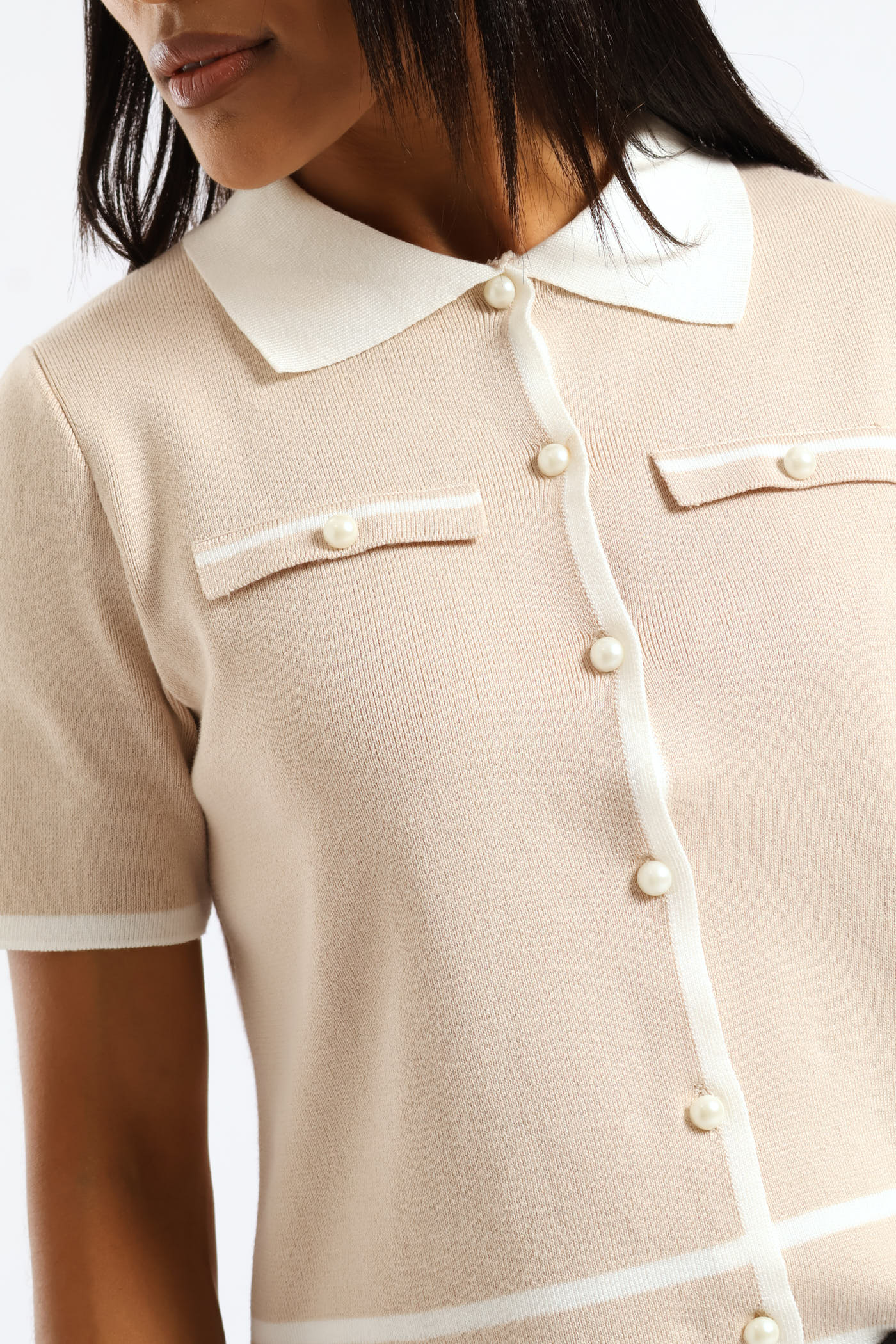 Collared Tipped Cardi - Latte - Image 2