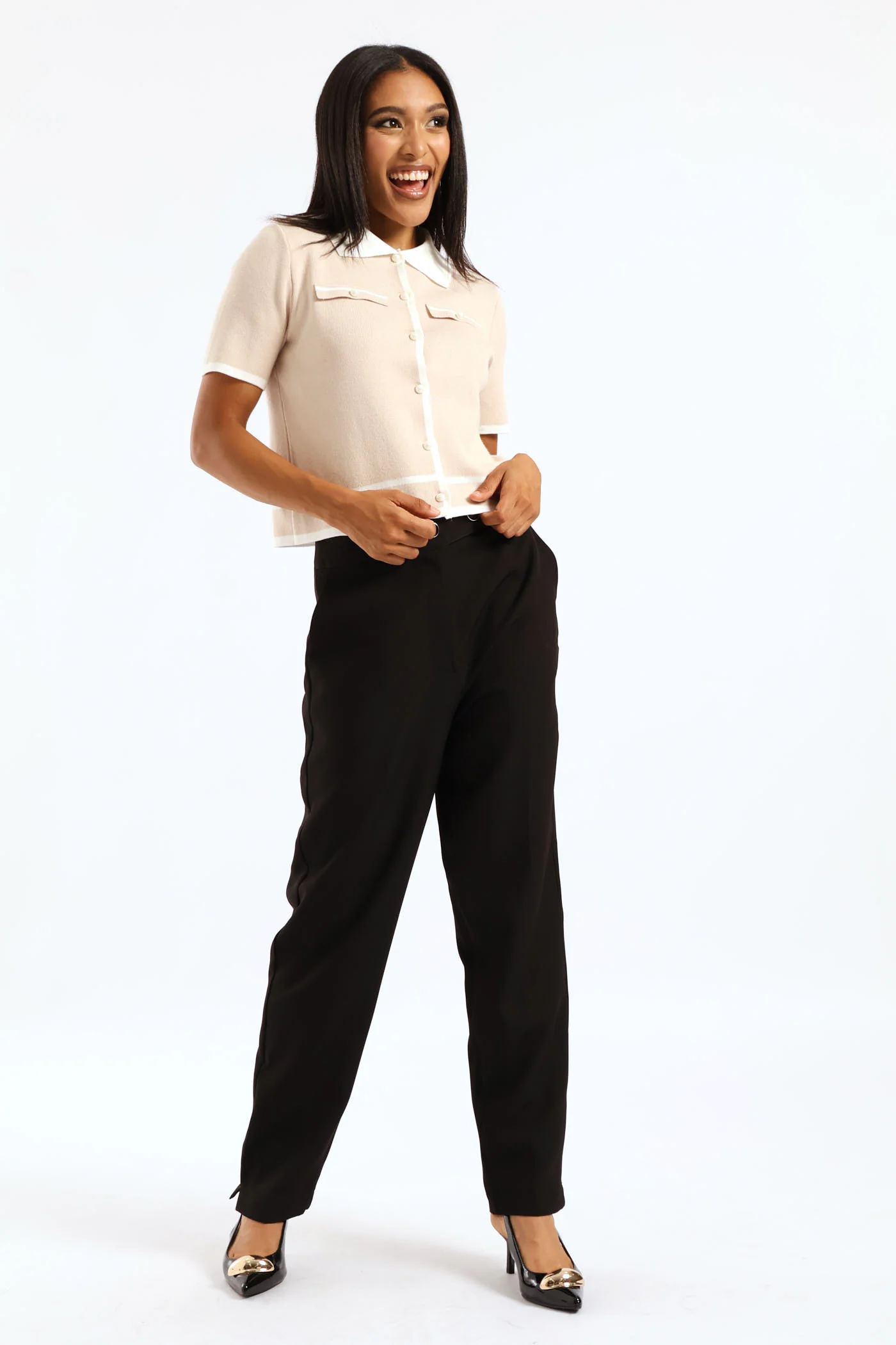 Collared Tipped Cardi - Latte - Image 3