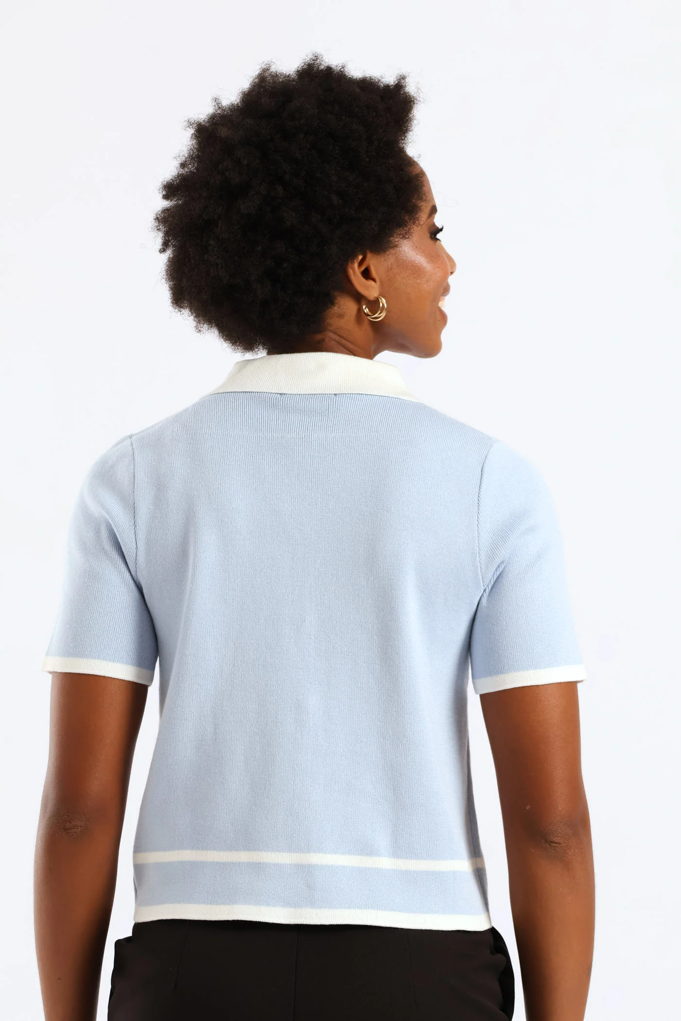 Collared Tipped Cardigan - Light Blue - Image 4