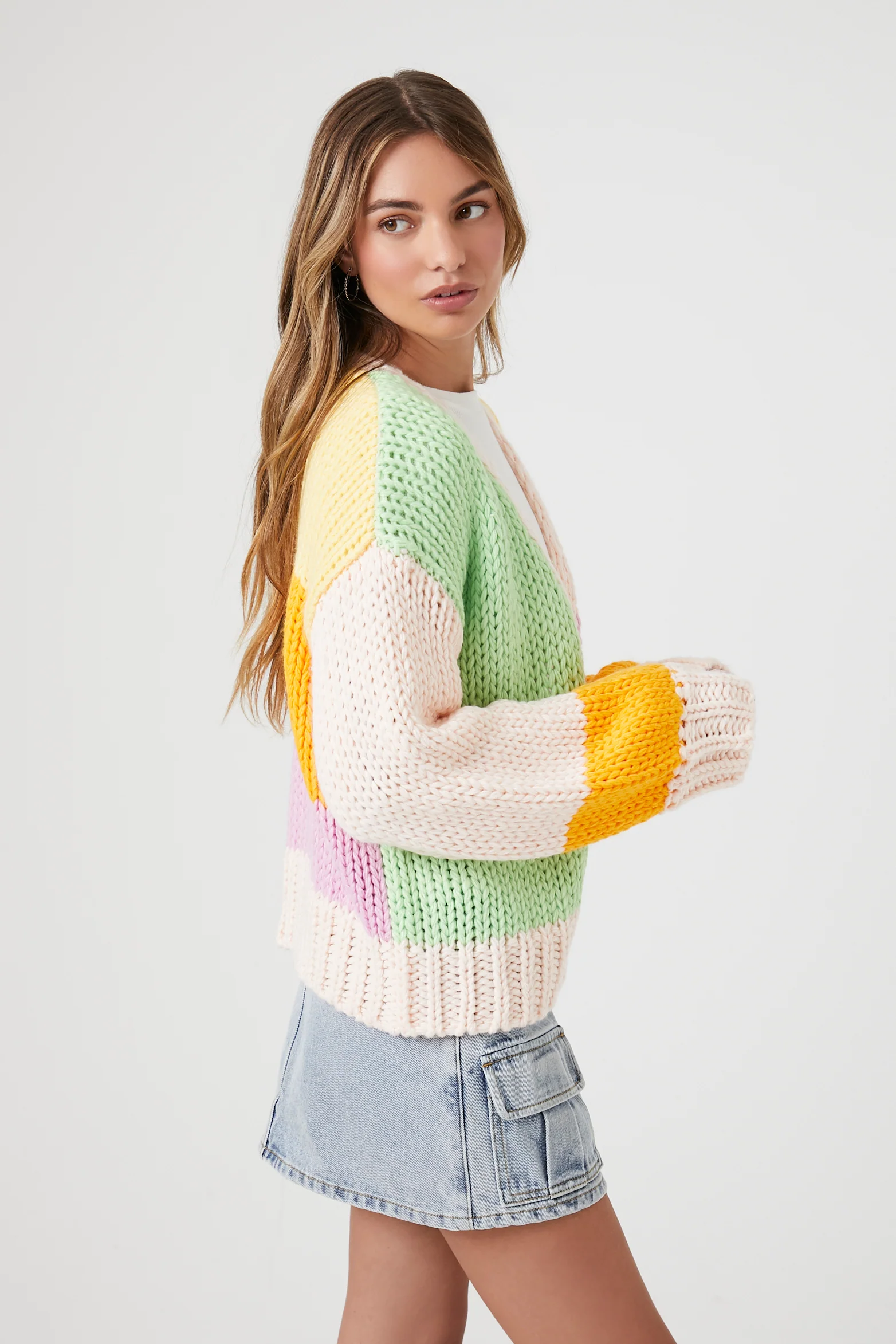 Colorblock Cardigan Sweater - Pink - Image 2