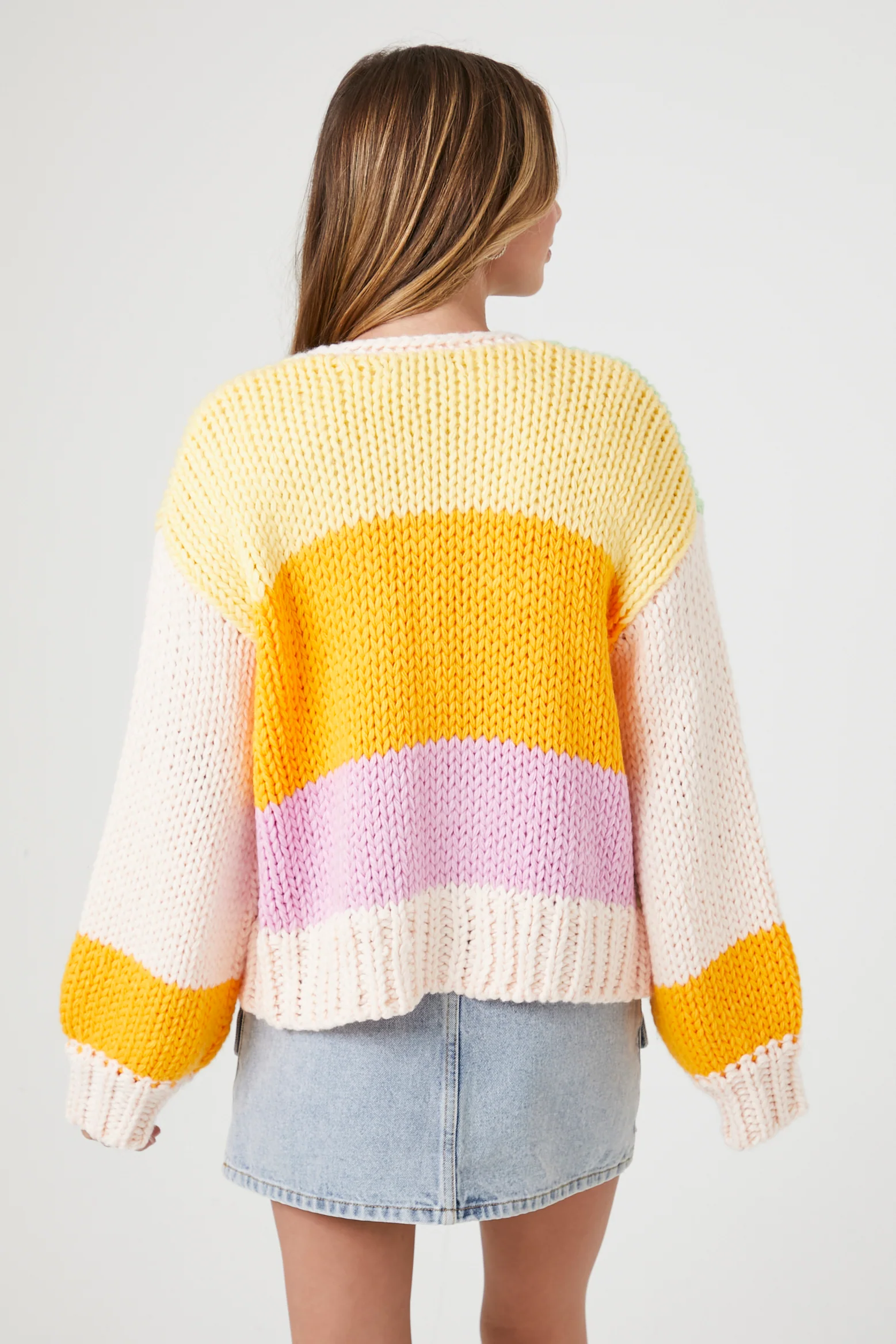Colorblock Cardigan Sweater - Pink - Image 3