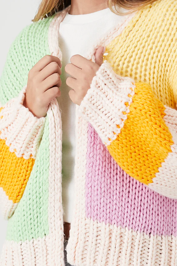 Colorblock Cardigan Sweater - Pink - Image 5