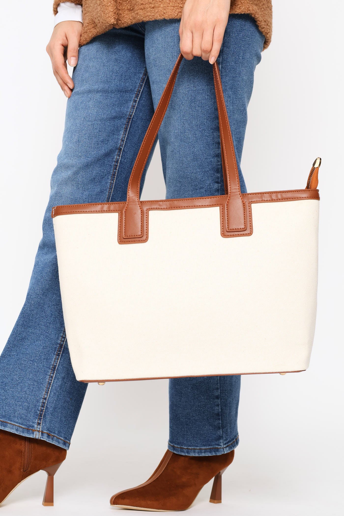 Colour Block Canvas Shopper - Tan - Image 2