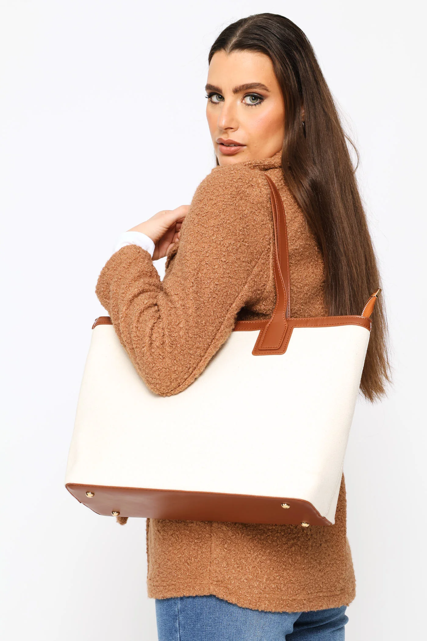 Colour Block Canvas Shopper - Tan - Image 4