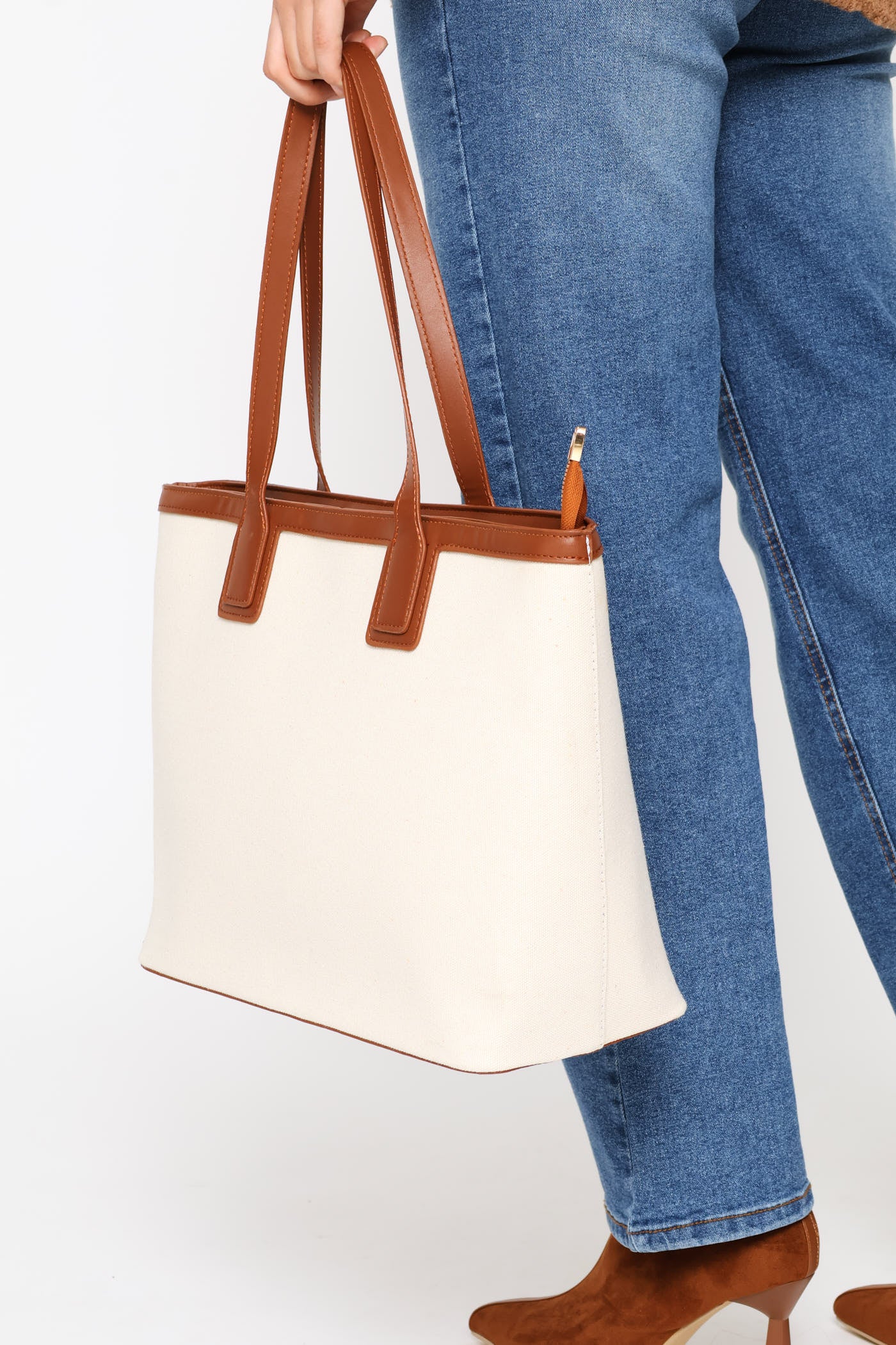 Colour Block Canvas Shopper - Tan - Image 5