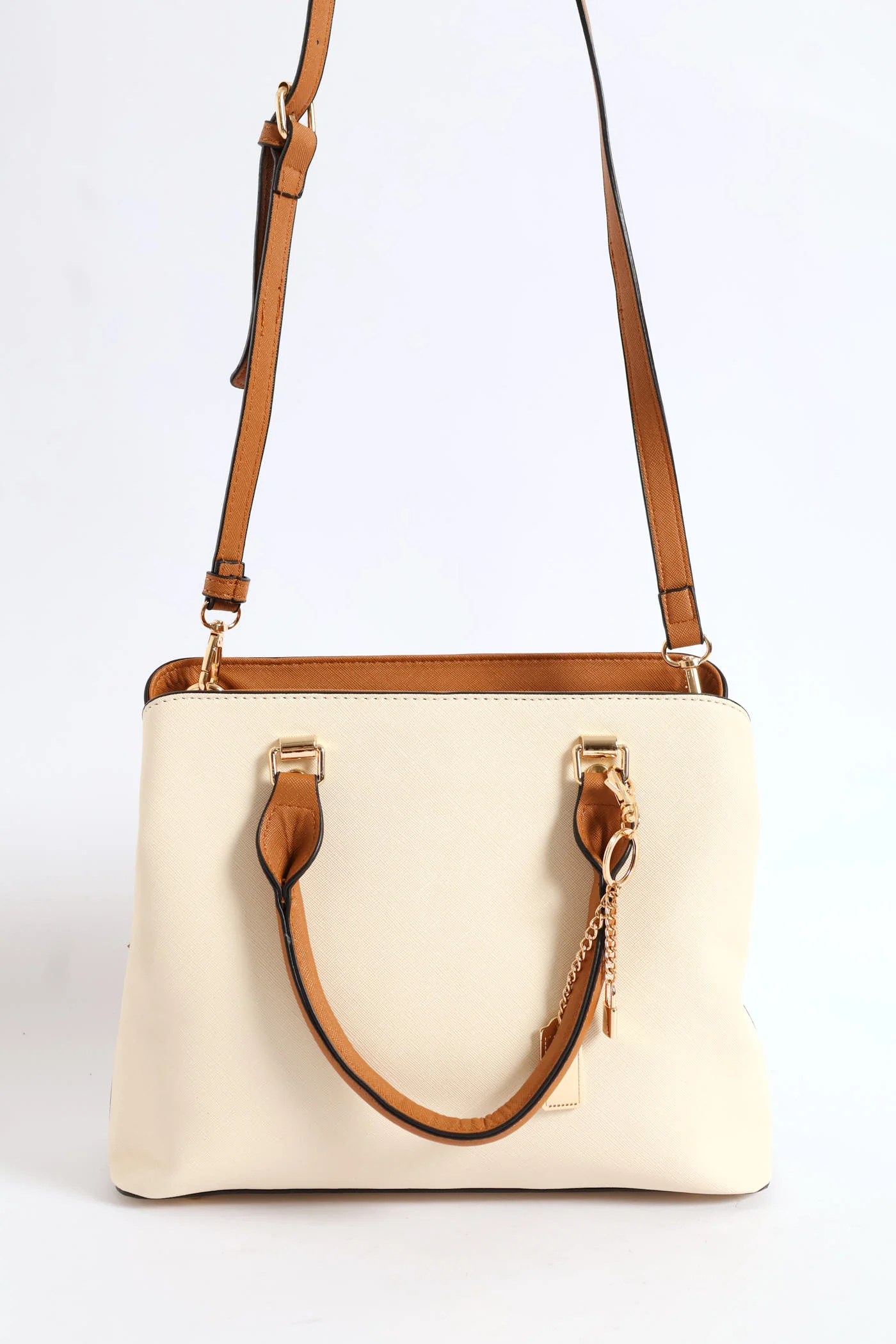 Colour Block Charm Tote Bag - Cream - Image 2