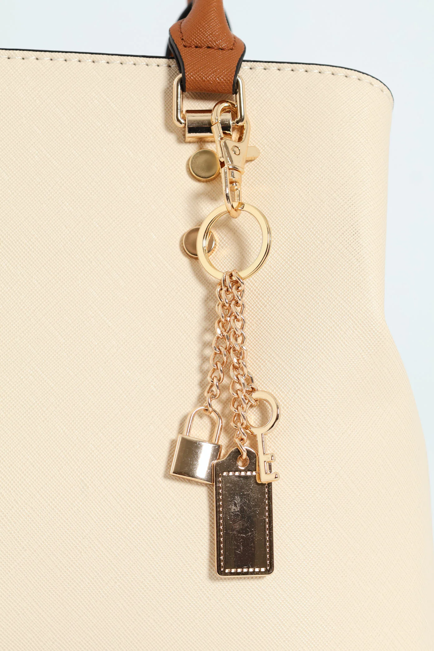 Colour Block Charm Tote Bag - Cream - Image 5