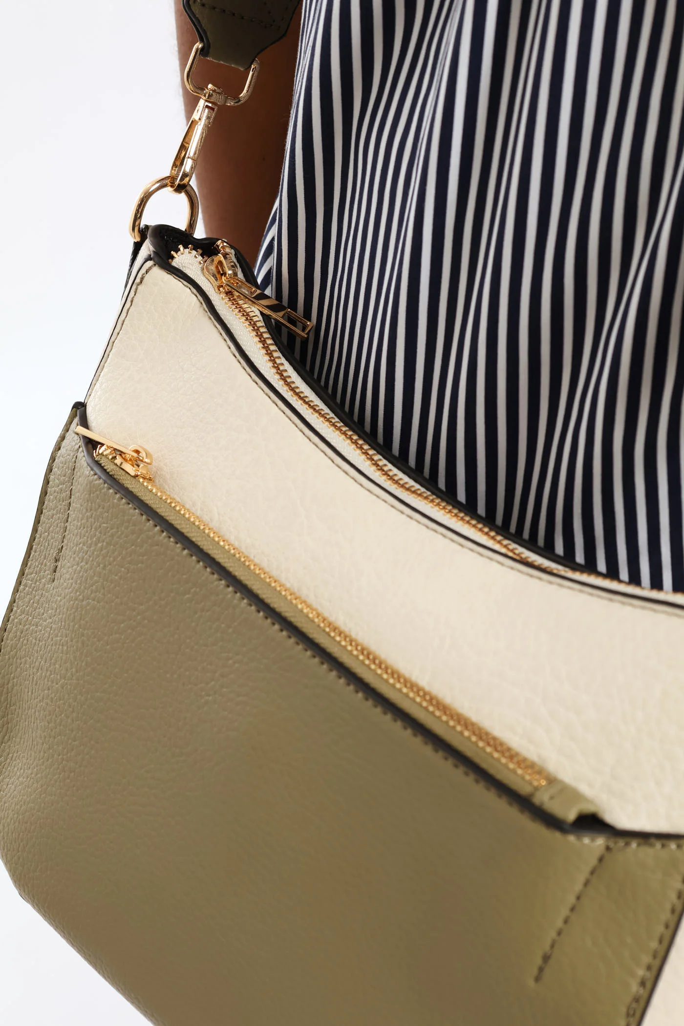 Colour Block Front Zip Curved Crossbody Bag - Olive - Image 5