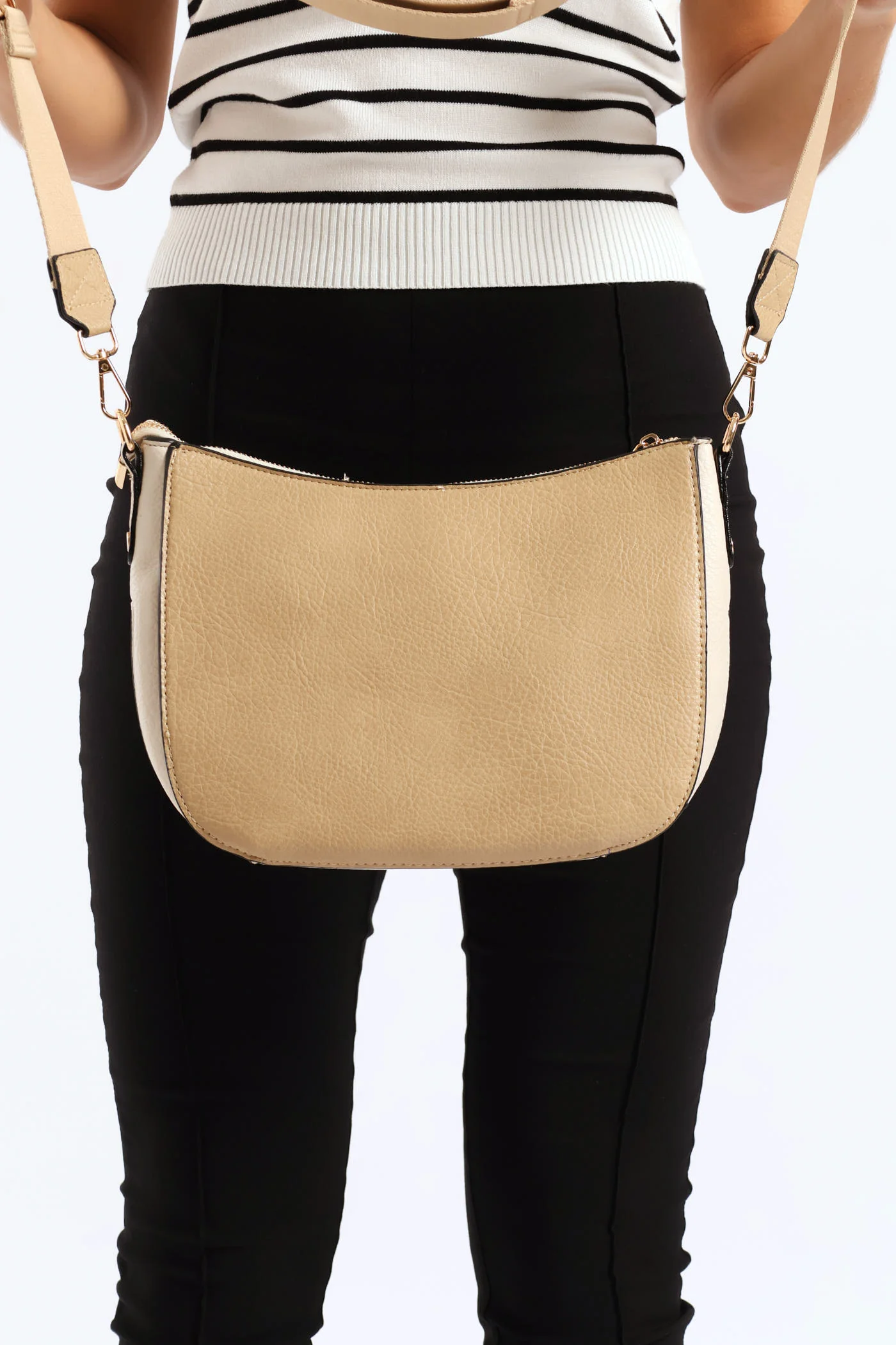 Colour Block Front Zip Curved Crossbody Bag - Taupe - Image 5