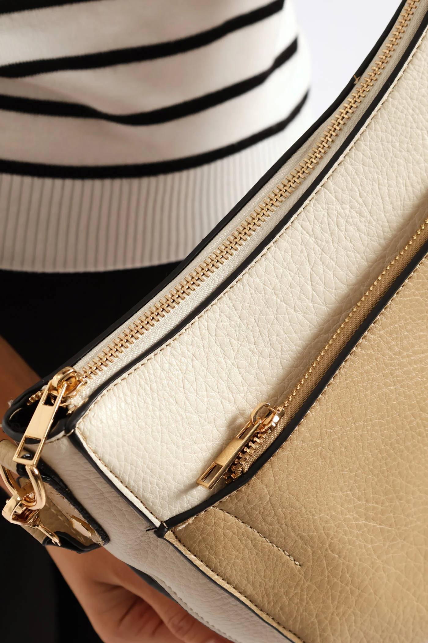 Colour Block Front Zip Curved Crossbody Bag - Taupe - Image 6