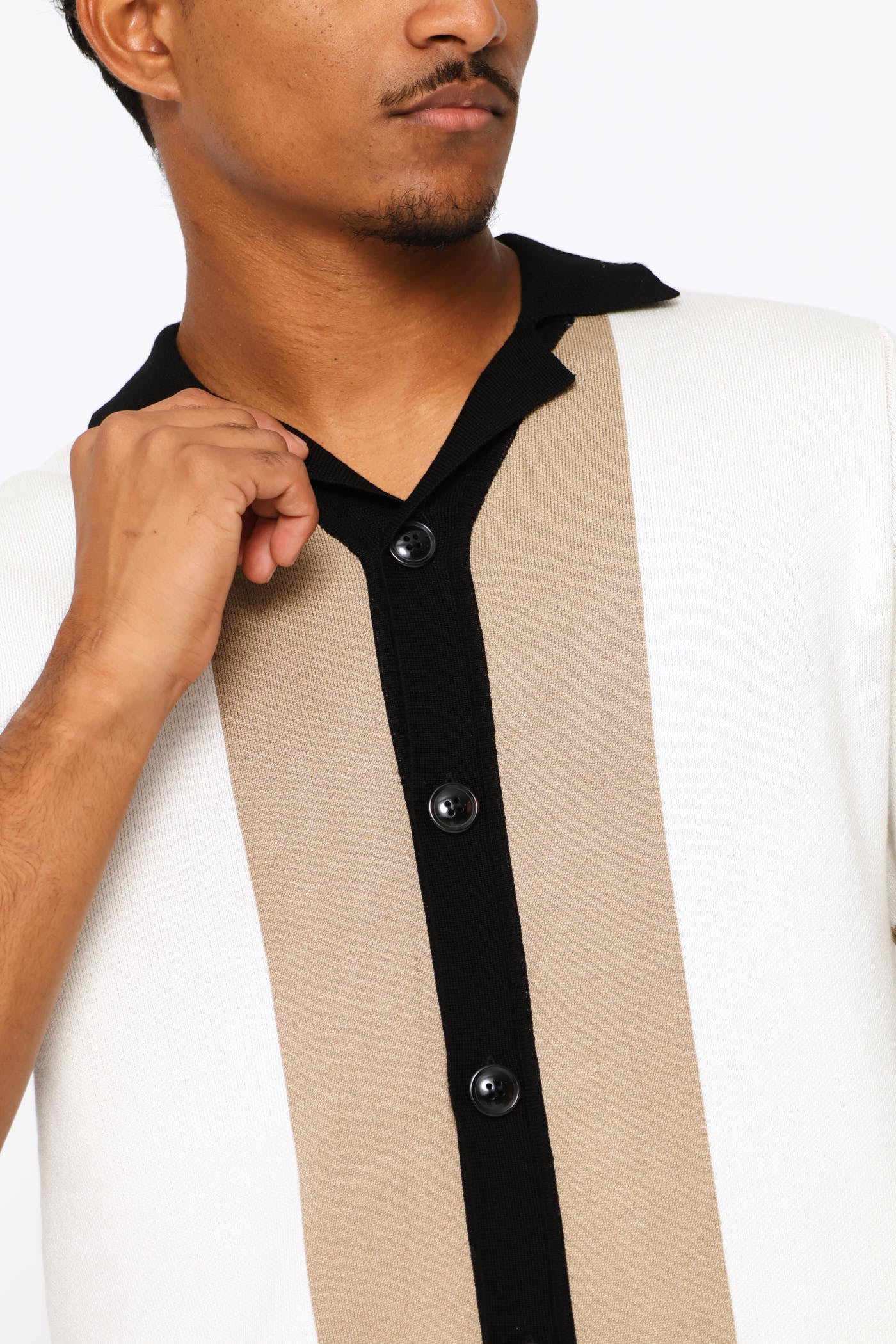 Colour Block Knit Shirt - Neutral - Image 2