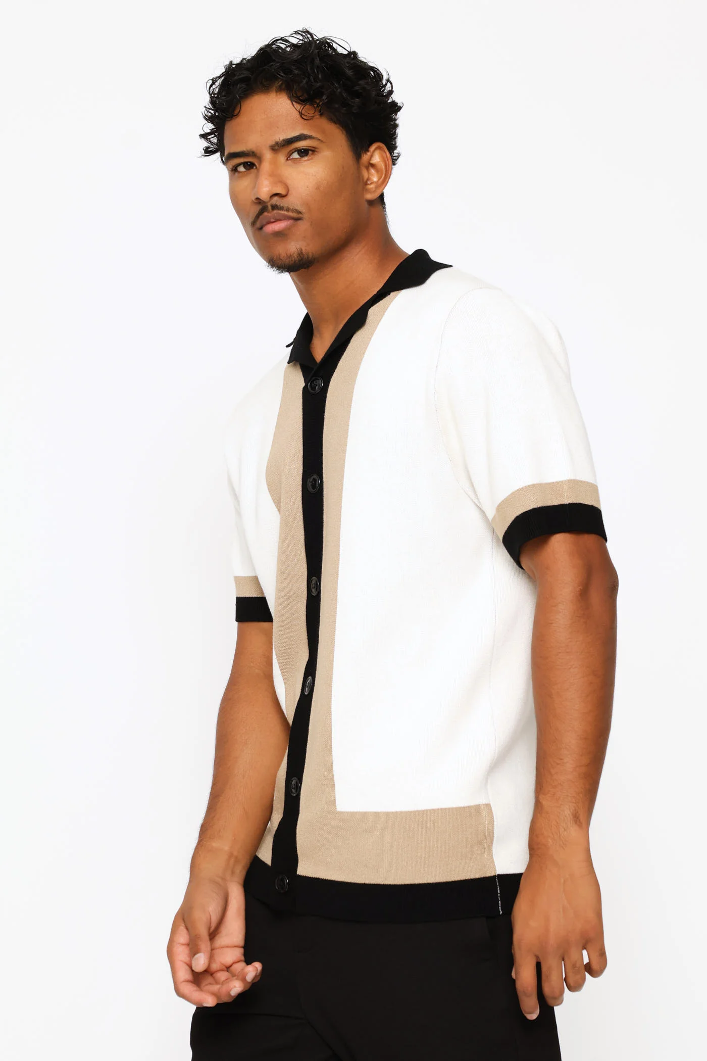 Colour Block Knit Shirt - Neutral - Image 3