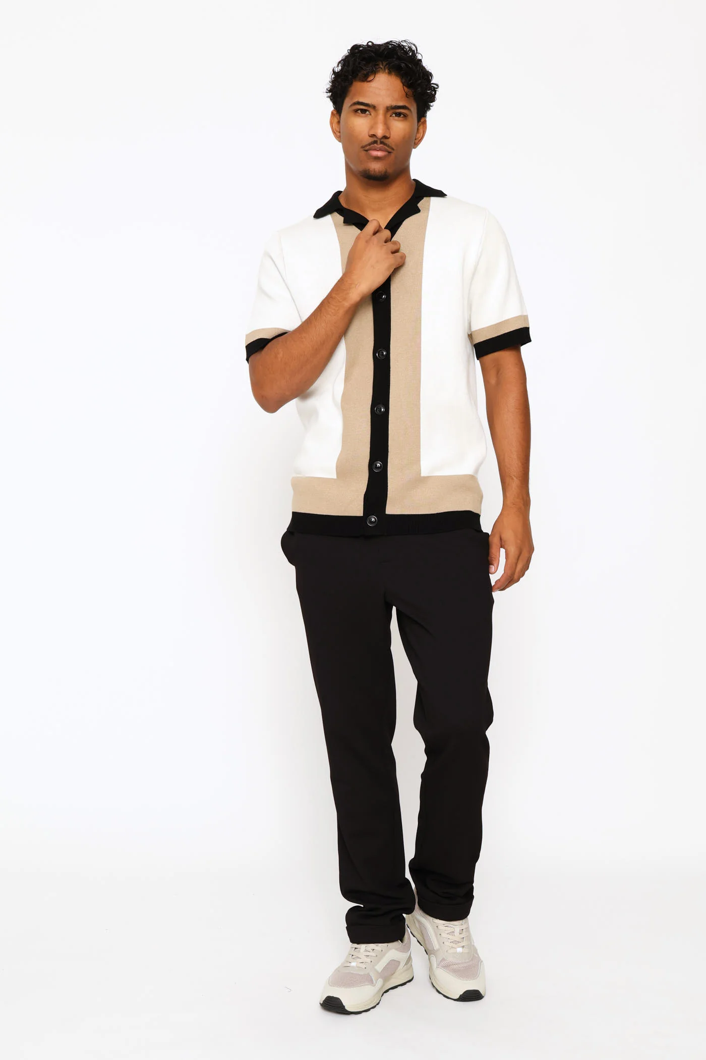 Colour Block Knit Shirt - Neutral - Image 5