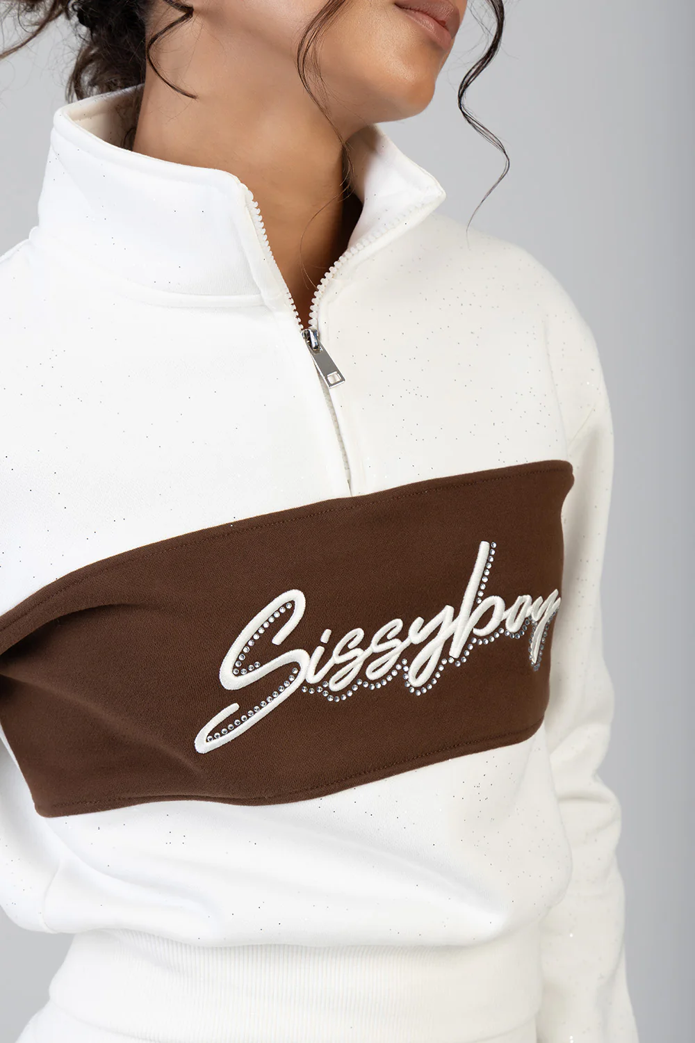 Colour Block Quarter Zip Tracktop - Off White - Image 4