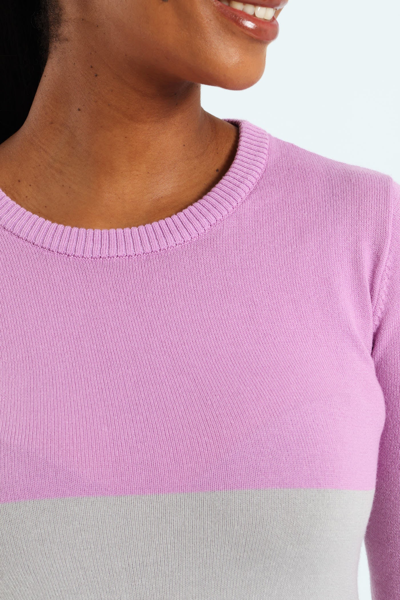 Colourblock Bold Stripe Pullover - Grape/White - Image 2