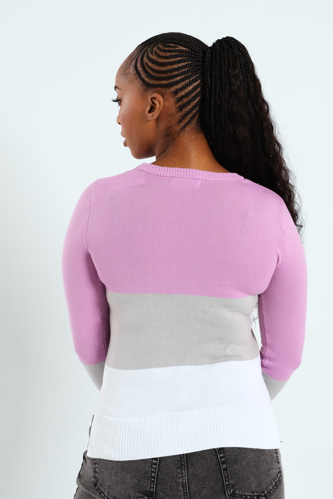 Colourblock Bold Stripe Pullover - Grape/White - Image 4