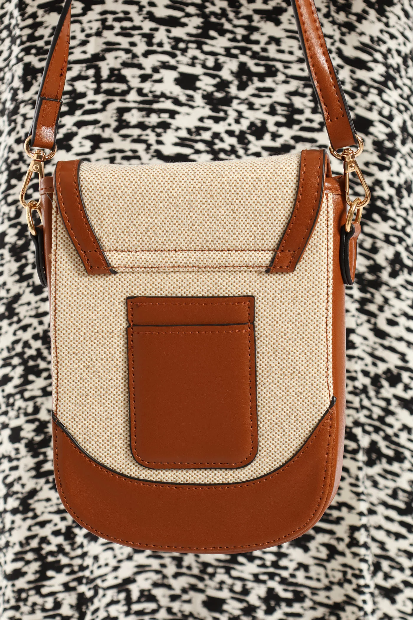 Colourblock Canvas Cellphone Bag - Tan - Image 4